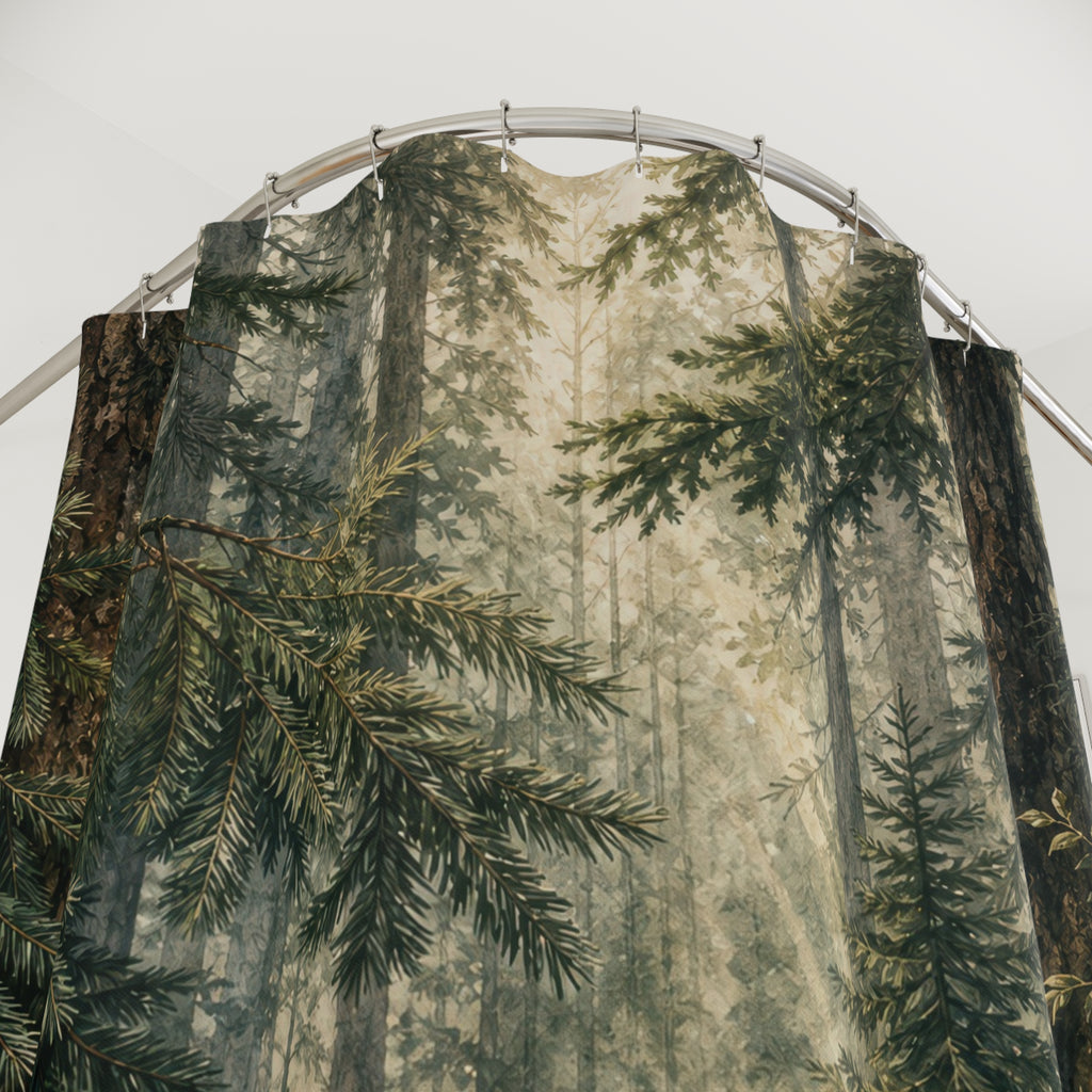 Forest Shower Curtain: Dark Green Woodland Landscape