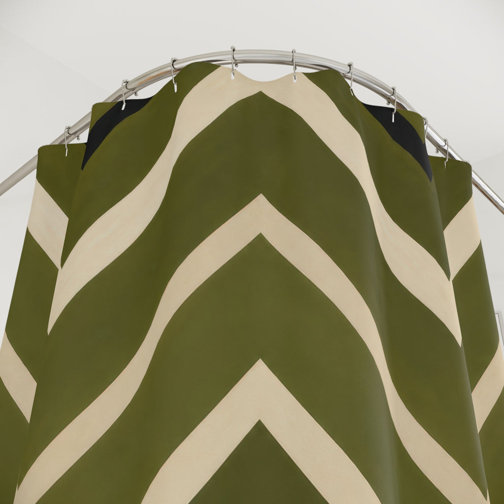 Olive Moss Nested Chevron Shower Curtain