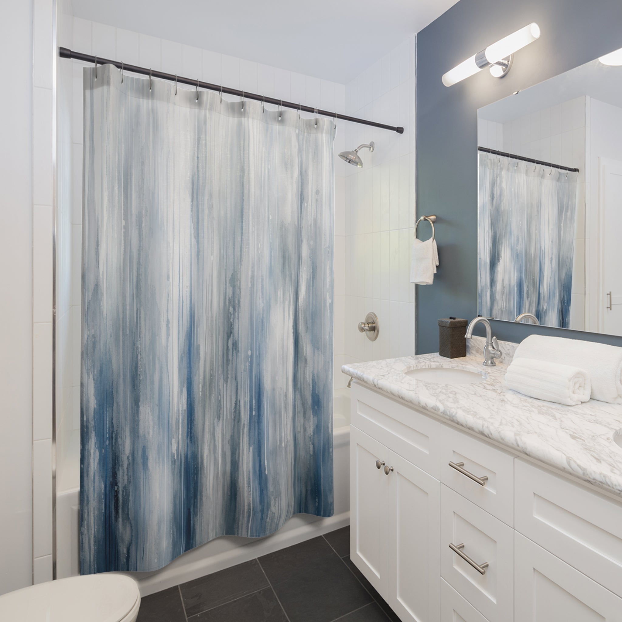 Blue Gray Rain Shower Curtain