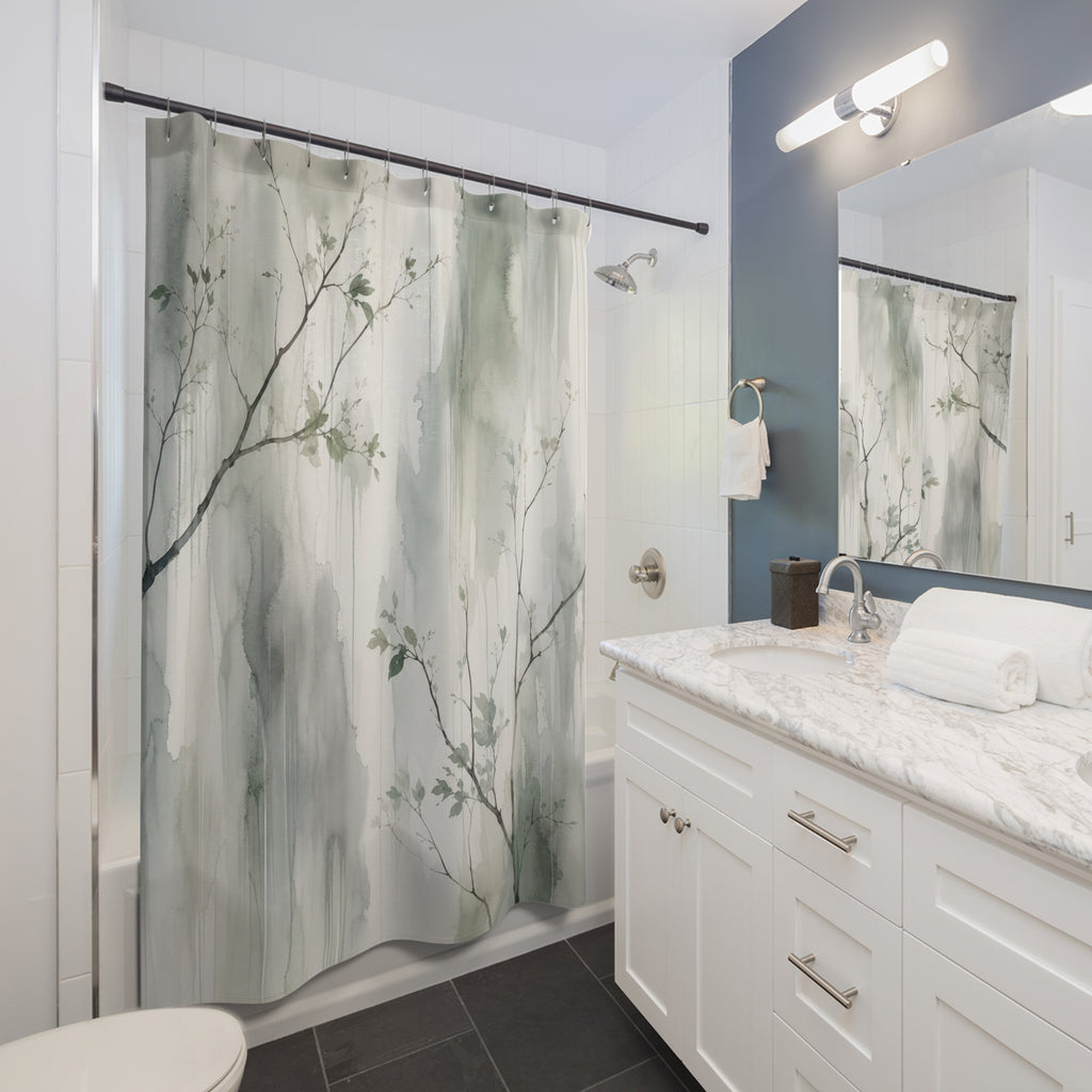 Misty Watercolor Branch Shower Curtain