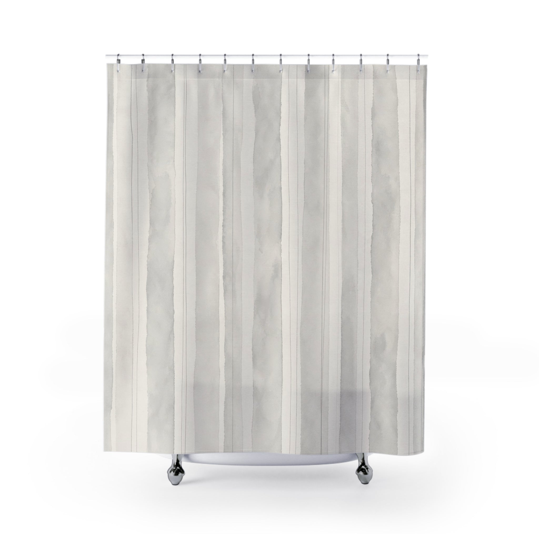 Pale Grey Watercolor Stripe Shower Curtain