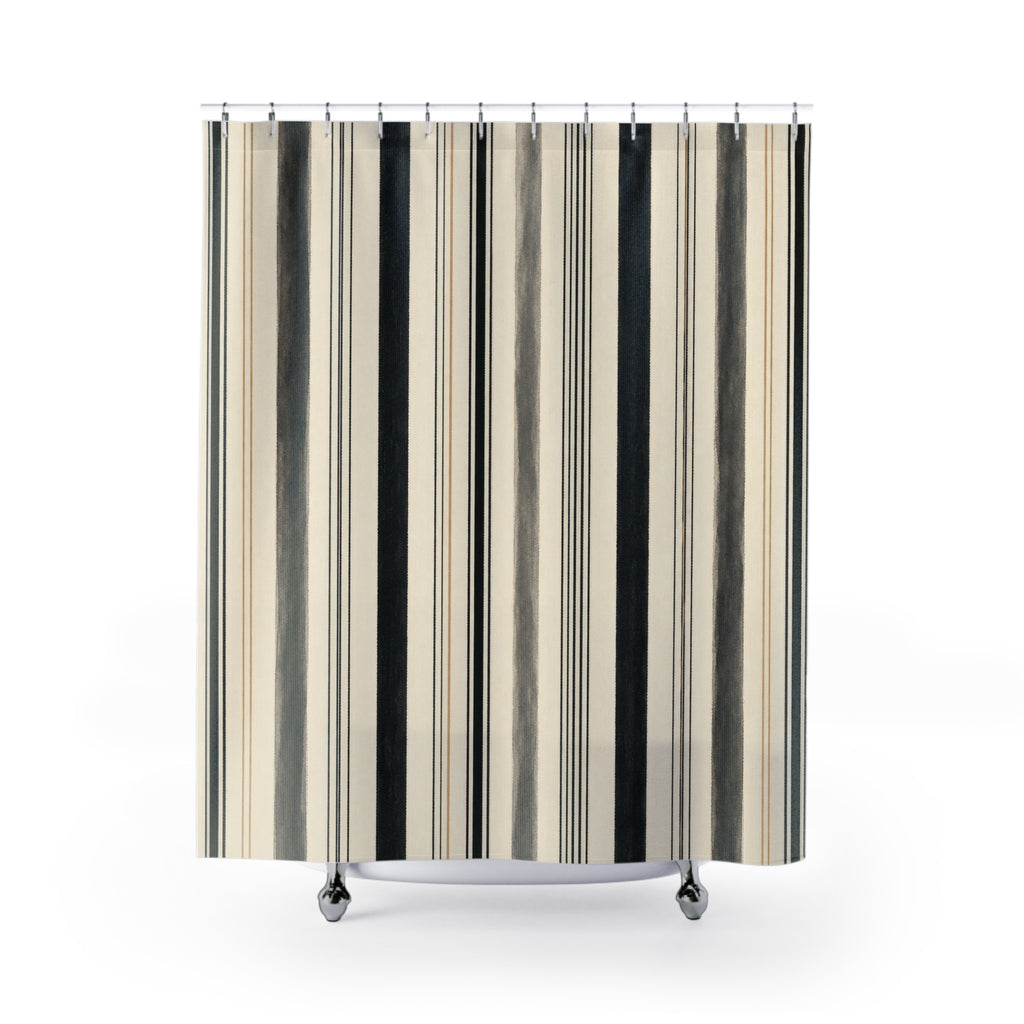 Beige Ivory Narrow Vertical Stripe Shower Curtain