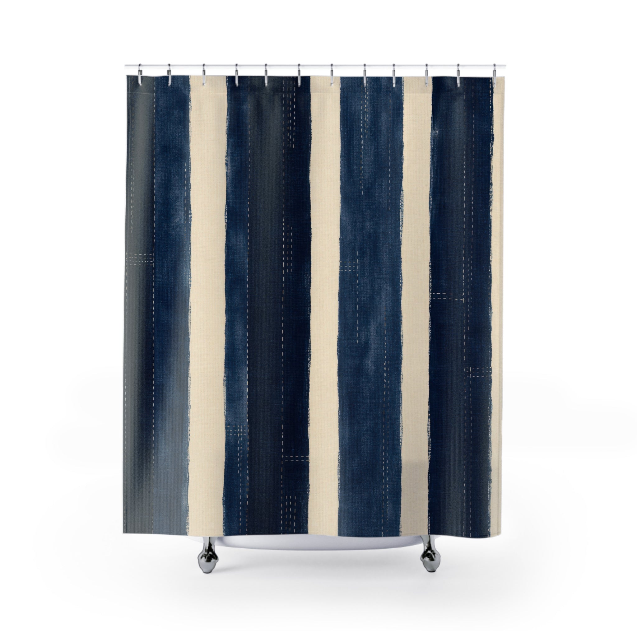 Textured Navy Indigo Stripe Shower Curtain