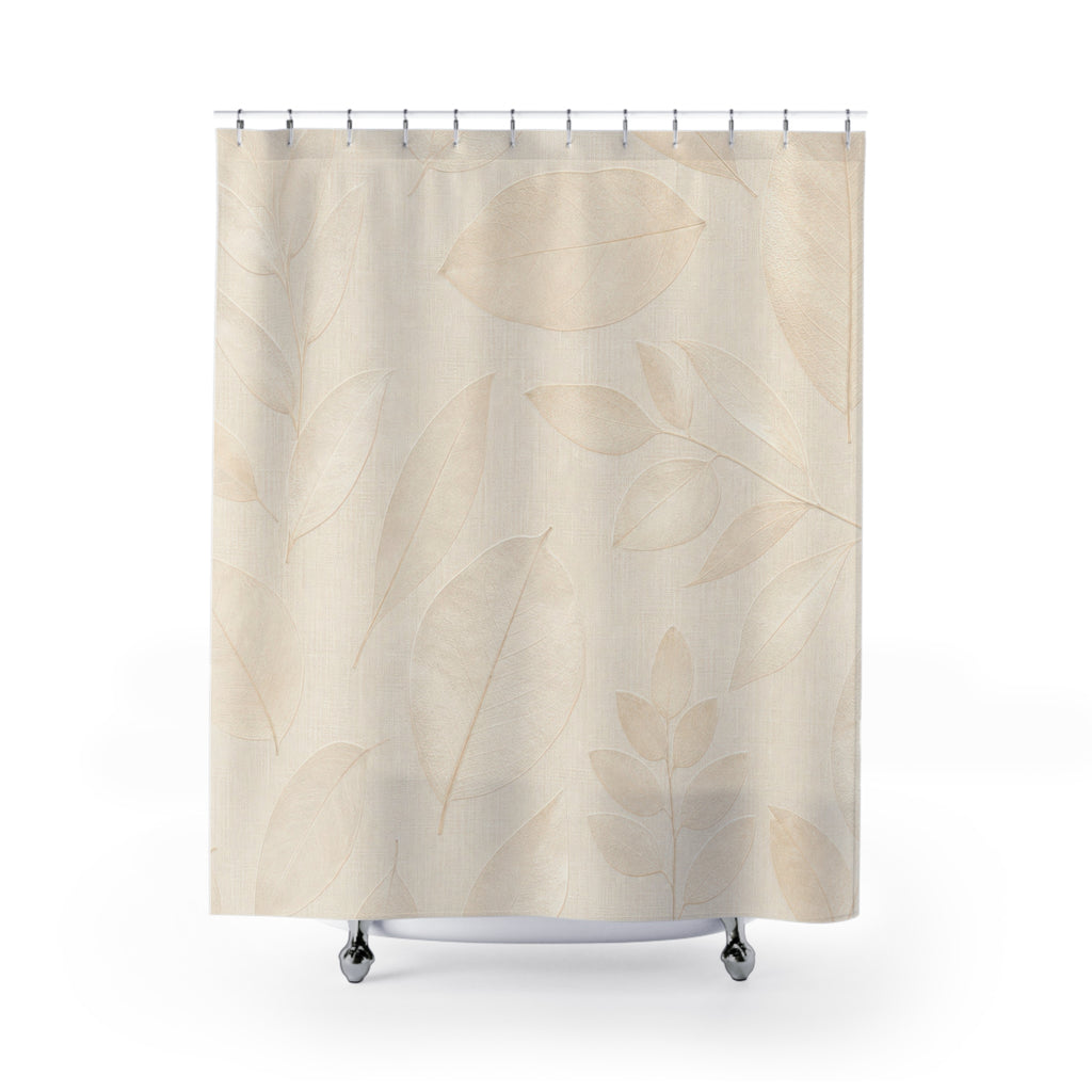 Leaf Shower Curtain, Cream Beige Bath Decor, Pale Botanical Plant Pattern, Elegant Neutral Guest Bathroom Decor, Soft Modern Style