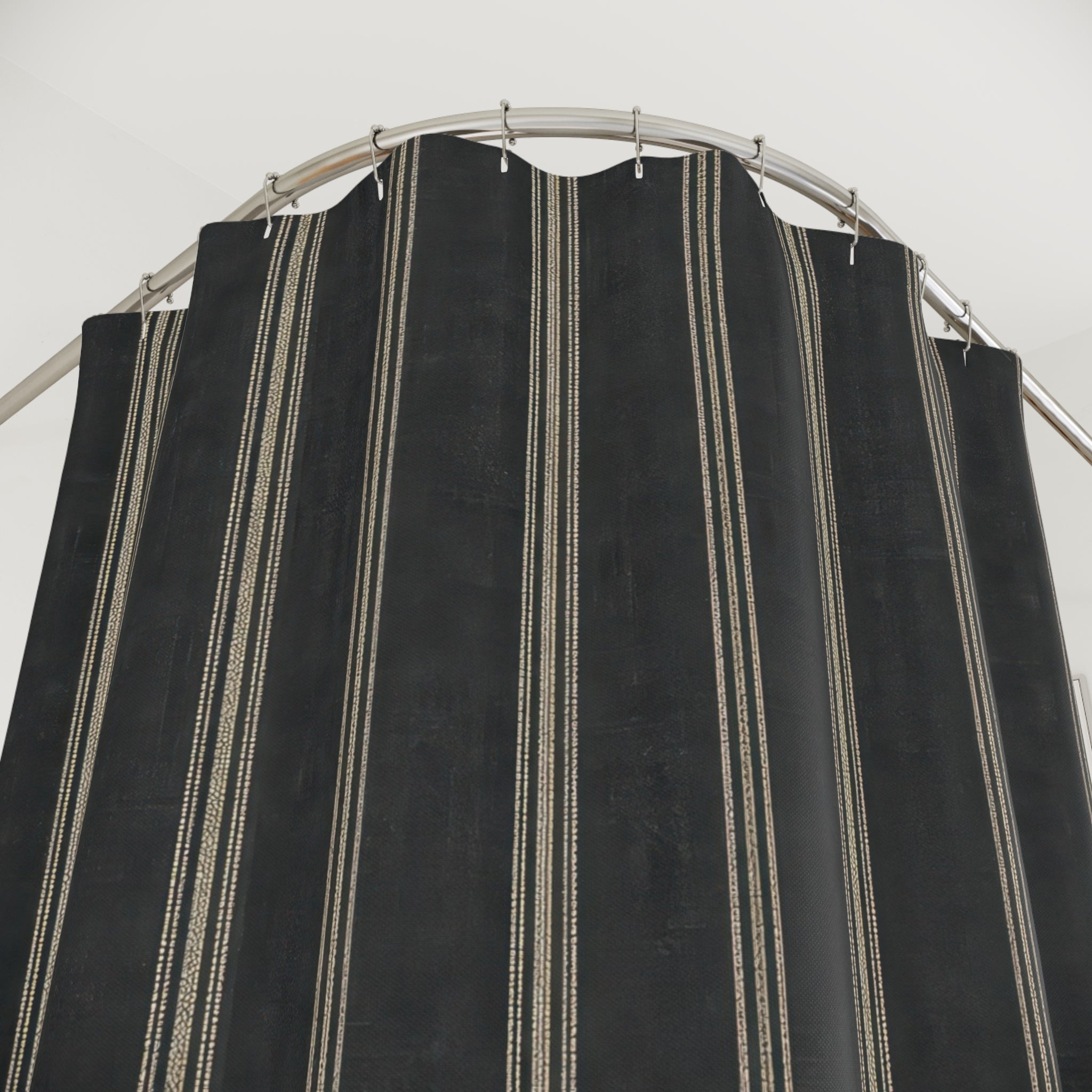 Black Ticking Stripe Shower Curtain, Charcoal Pinstripe Pattern, Cream Lines, Modern Farmhouse Moody Bathroom Decor, Classic Bath Style