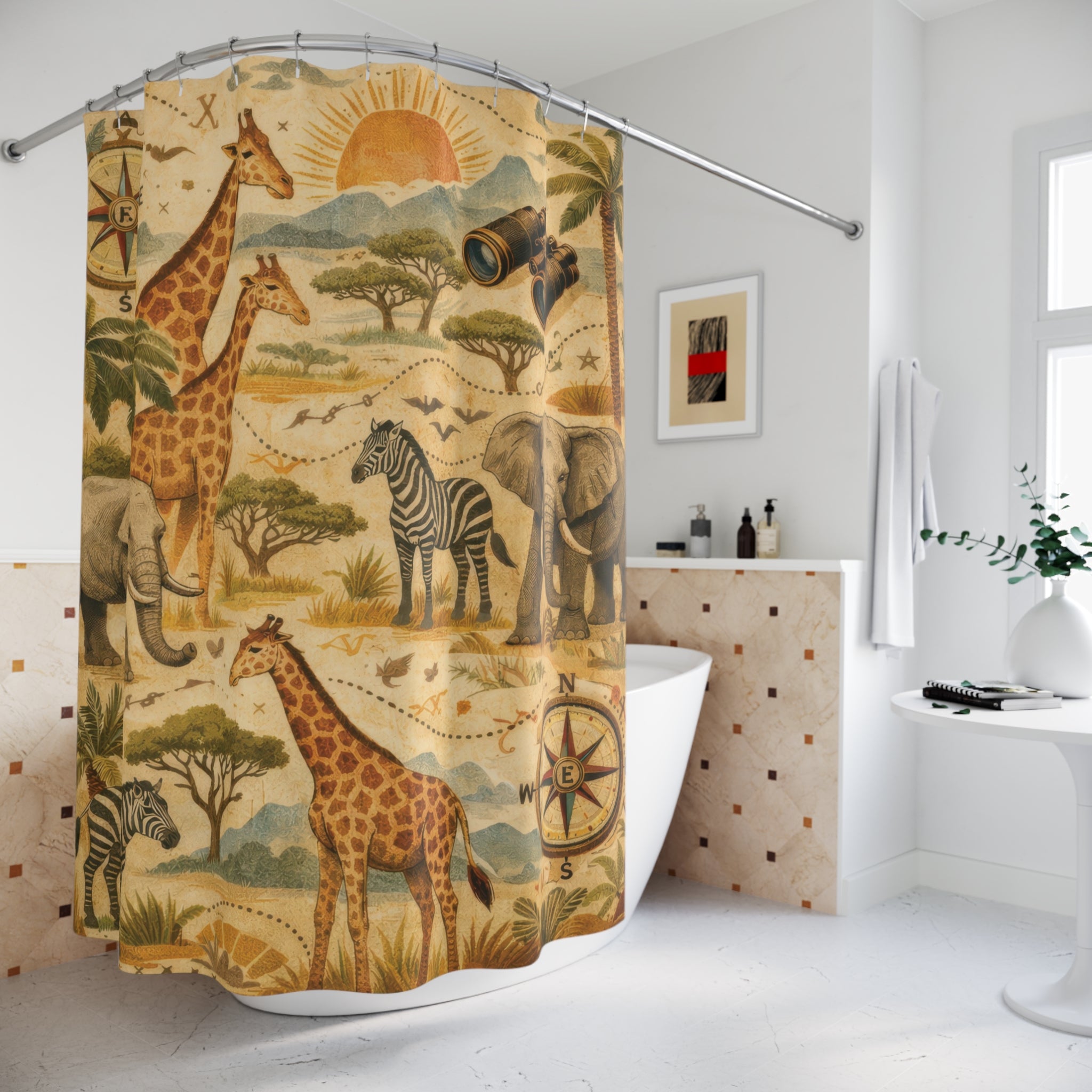 Kids Safari Shower Curtain – Beige Olive Explorer