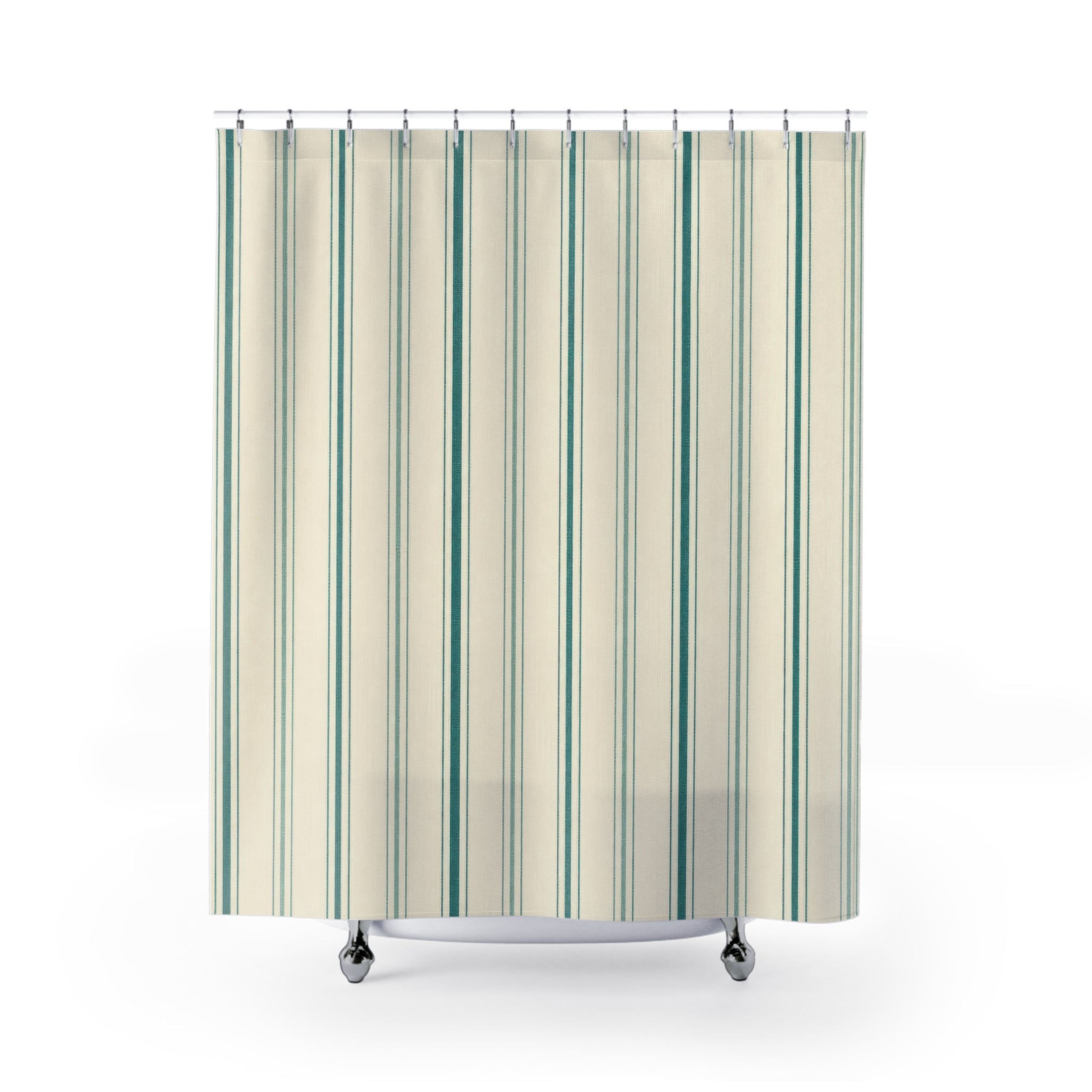 Teal Aqua Ticking Stripe Shower Curtain