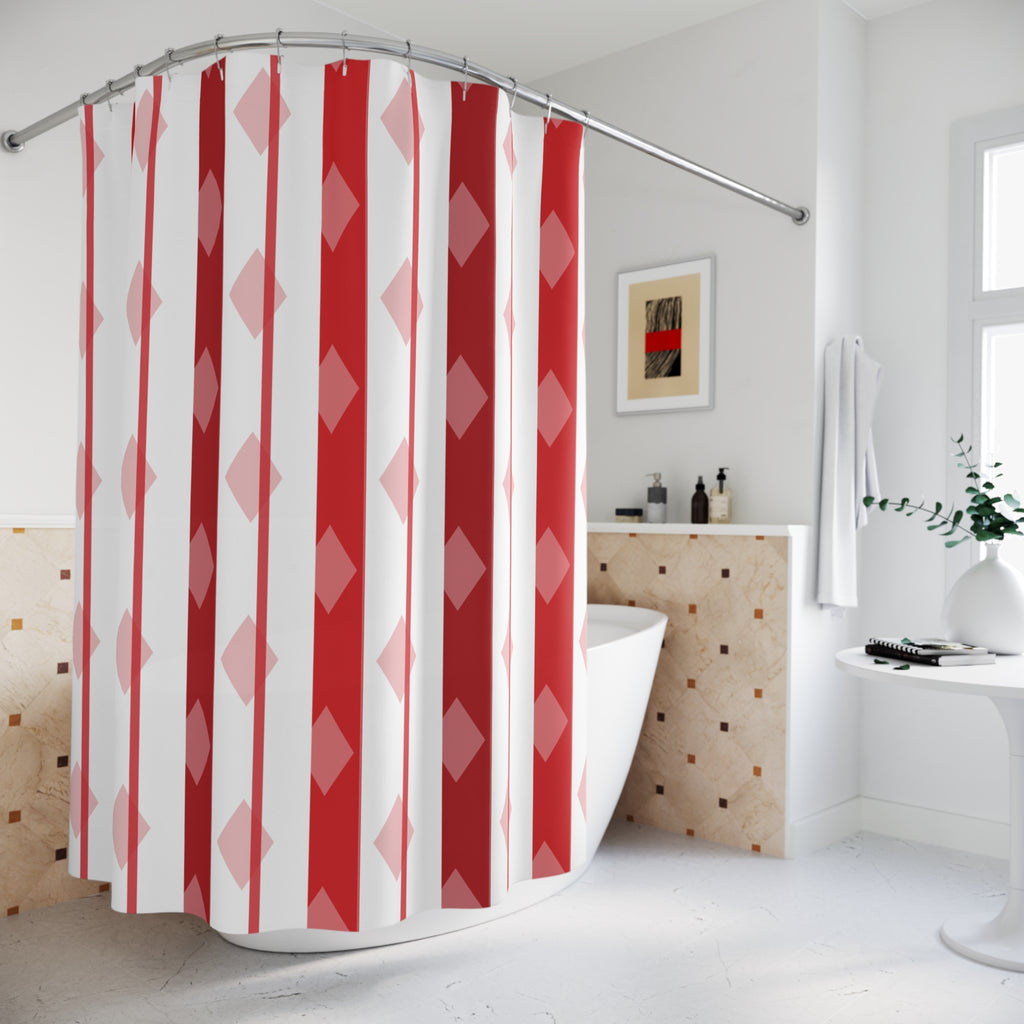 Red White Harlequin Pinstripe Shower Curtain