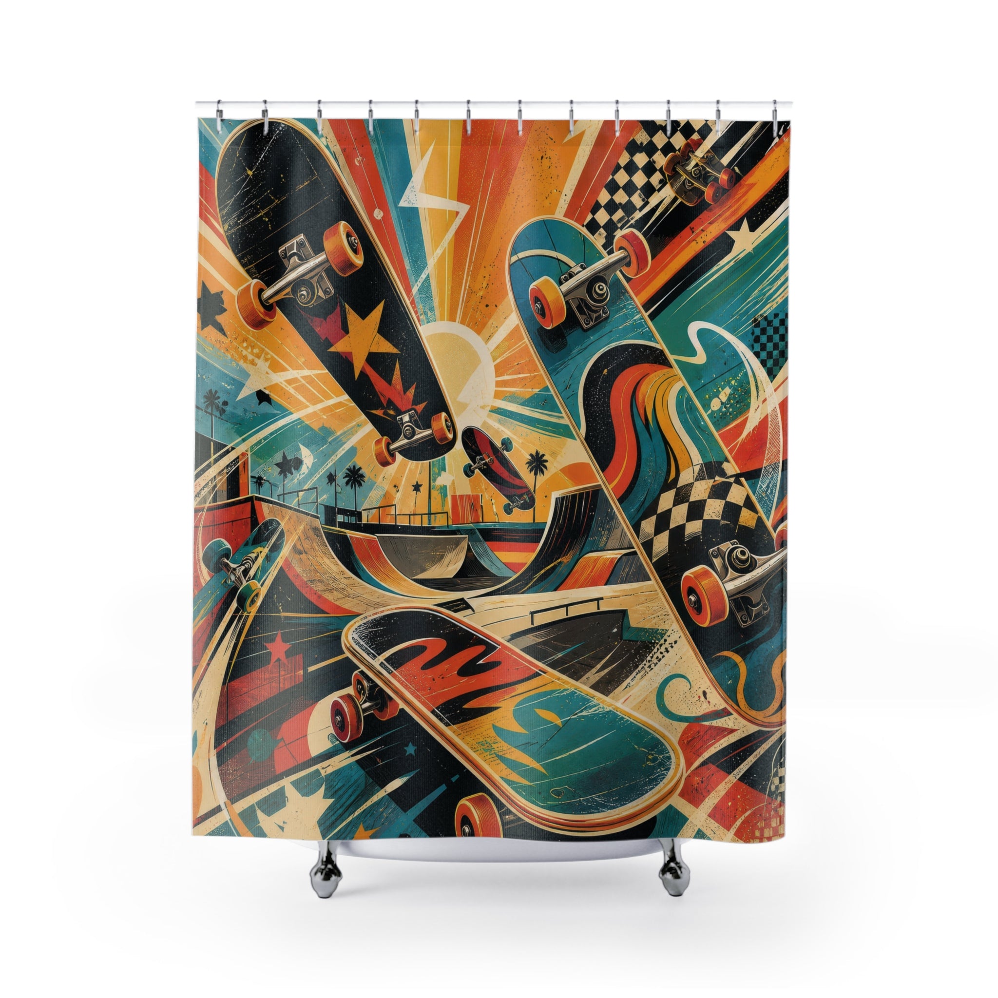 Skateboard Shower Curtain: Colorful Street Sport