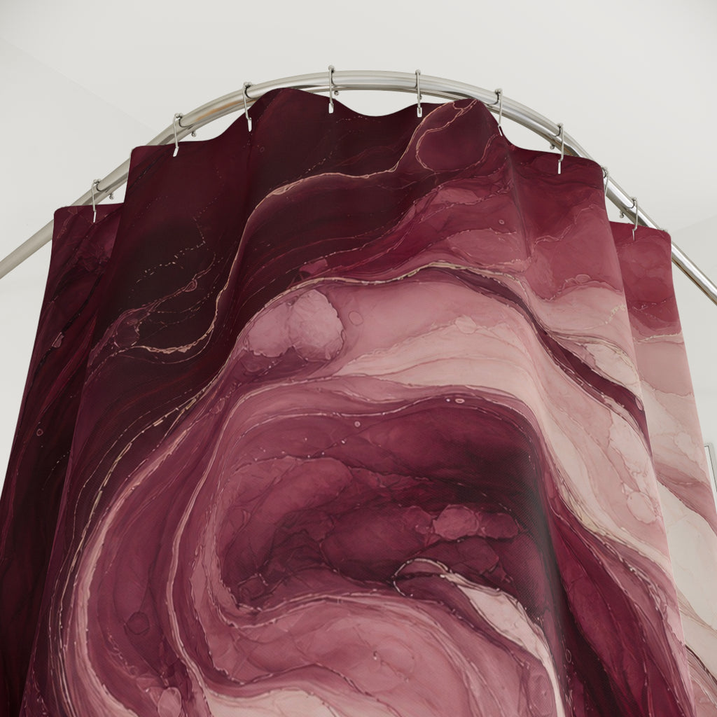 Burgundy Marble Spiral Shower Curtain