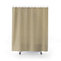 Ticking Stripe Shower Curtain, Tan Cream Farmhouse Bath Decor, Dense Beige Vertical Line Pattern, Warm Neutral Guest Bathroom Style