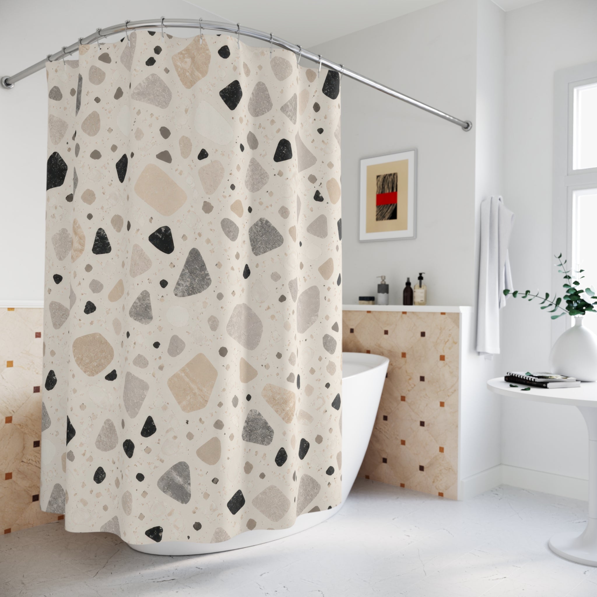 Black Beige Stone Chip Shower Curtain