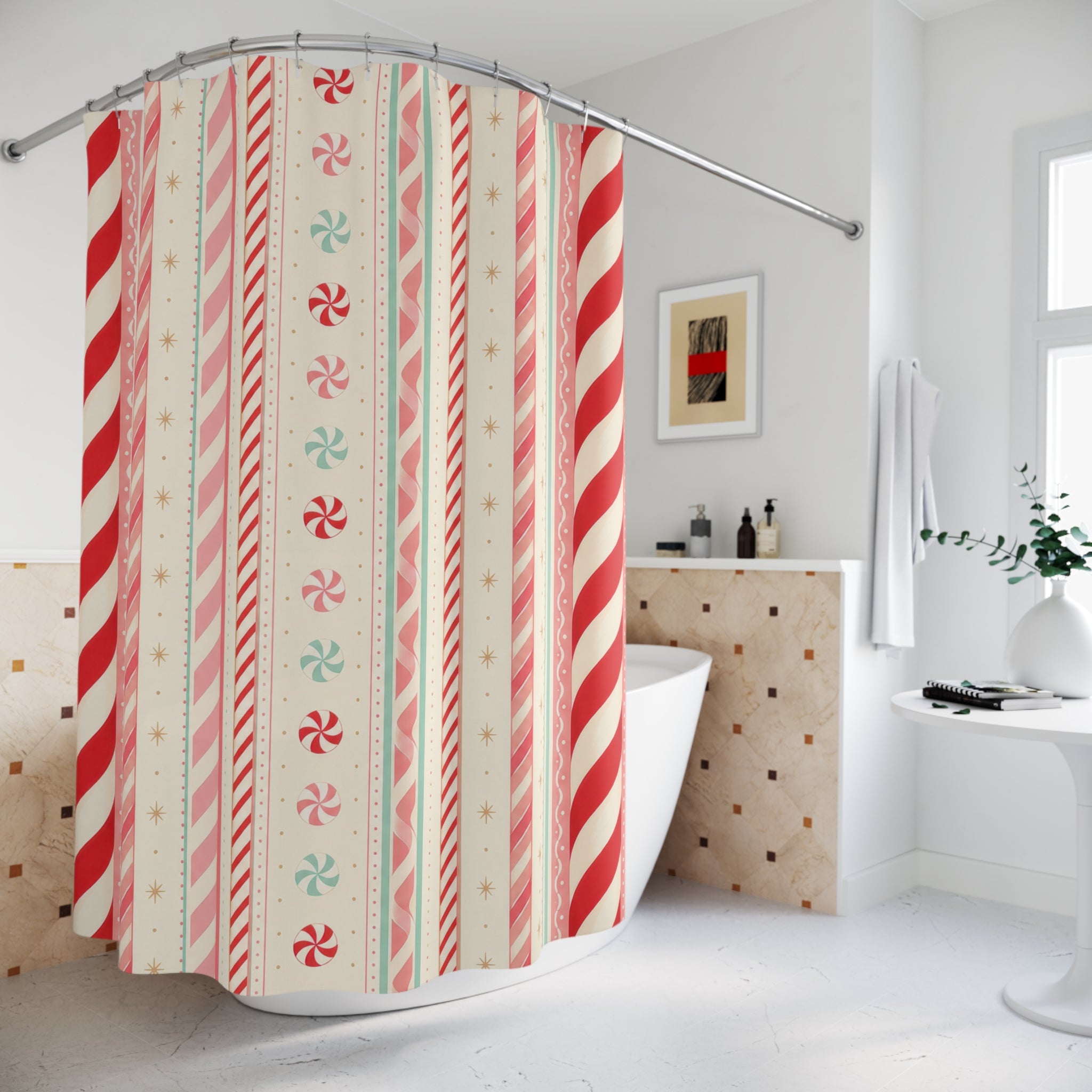 Red White Striped Shower Curtain