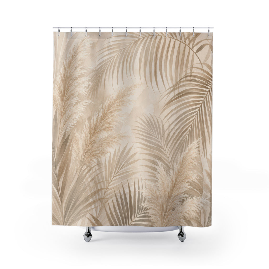 Beige Palm Pampas Leaf Shower Curtain