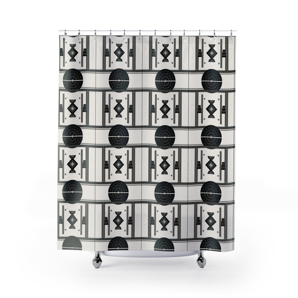 Art Deco Geometric Shower Curtain – Black White Grey