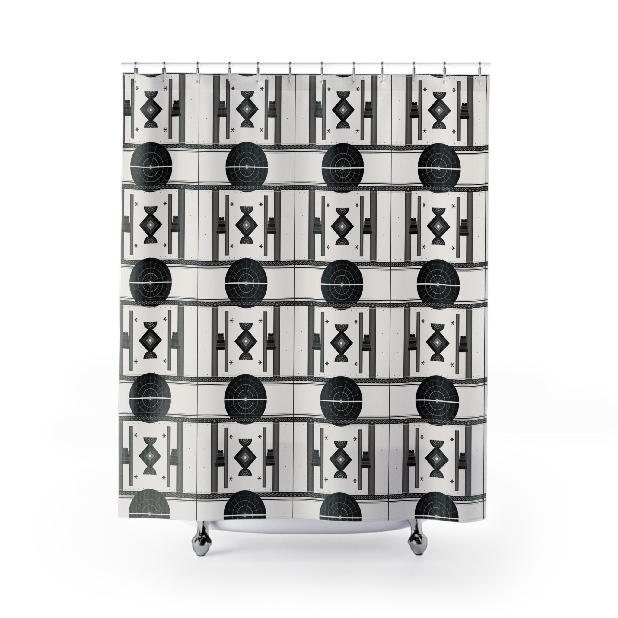 Art Deco Geometric Shower Curtain – Black White Grey