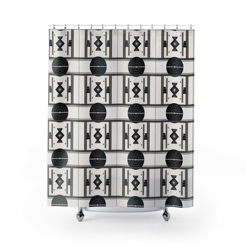 Art Deco Geometric Shower Curtain – Black White Grey