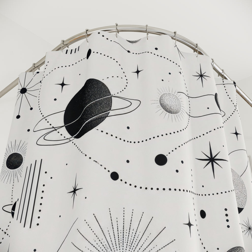 Black White Planet Shower Curtain