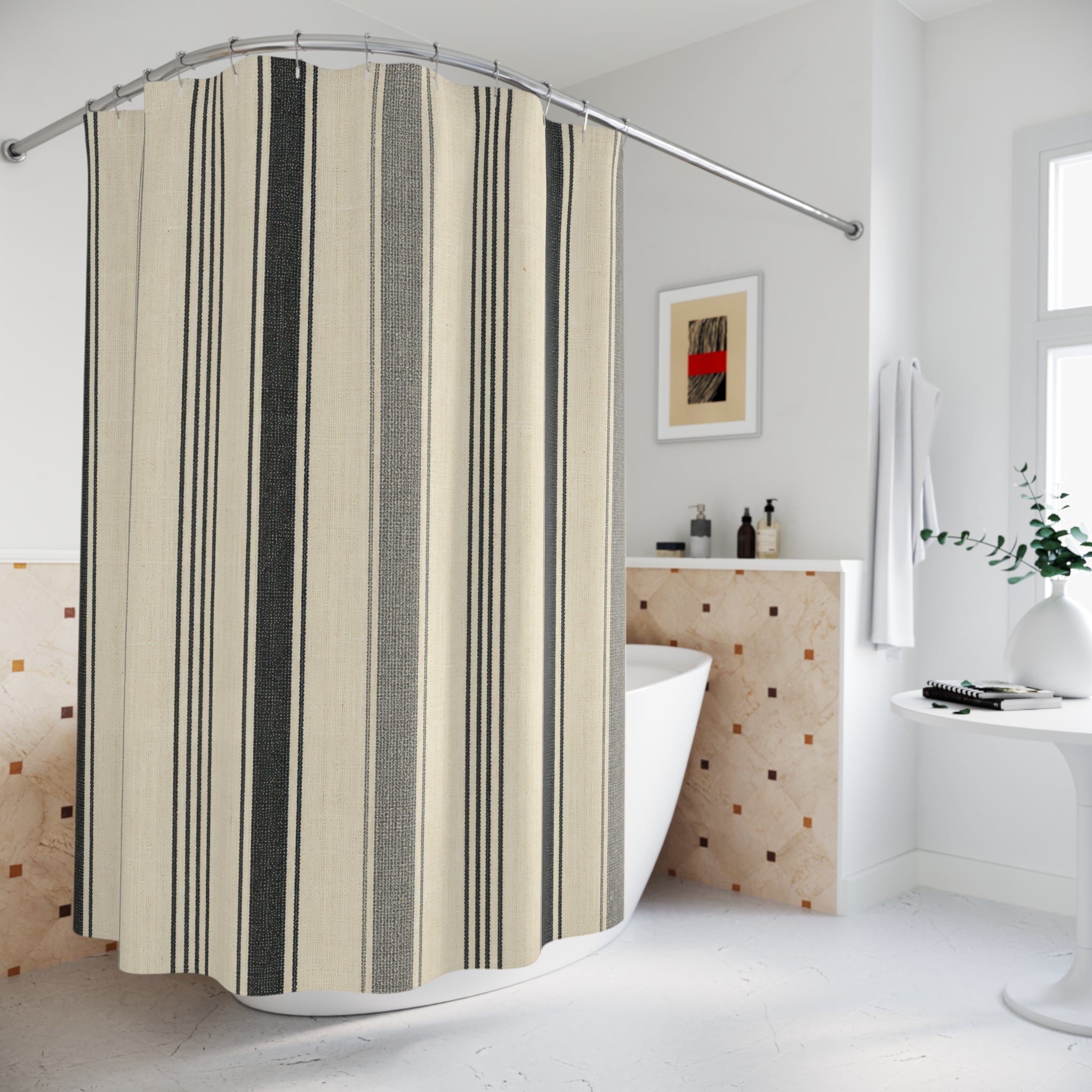Black Flax Stripe Shower Curtain