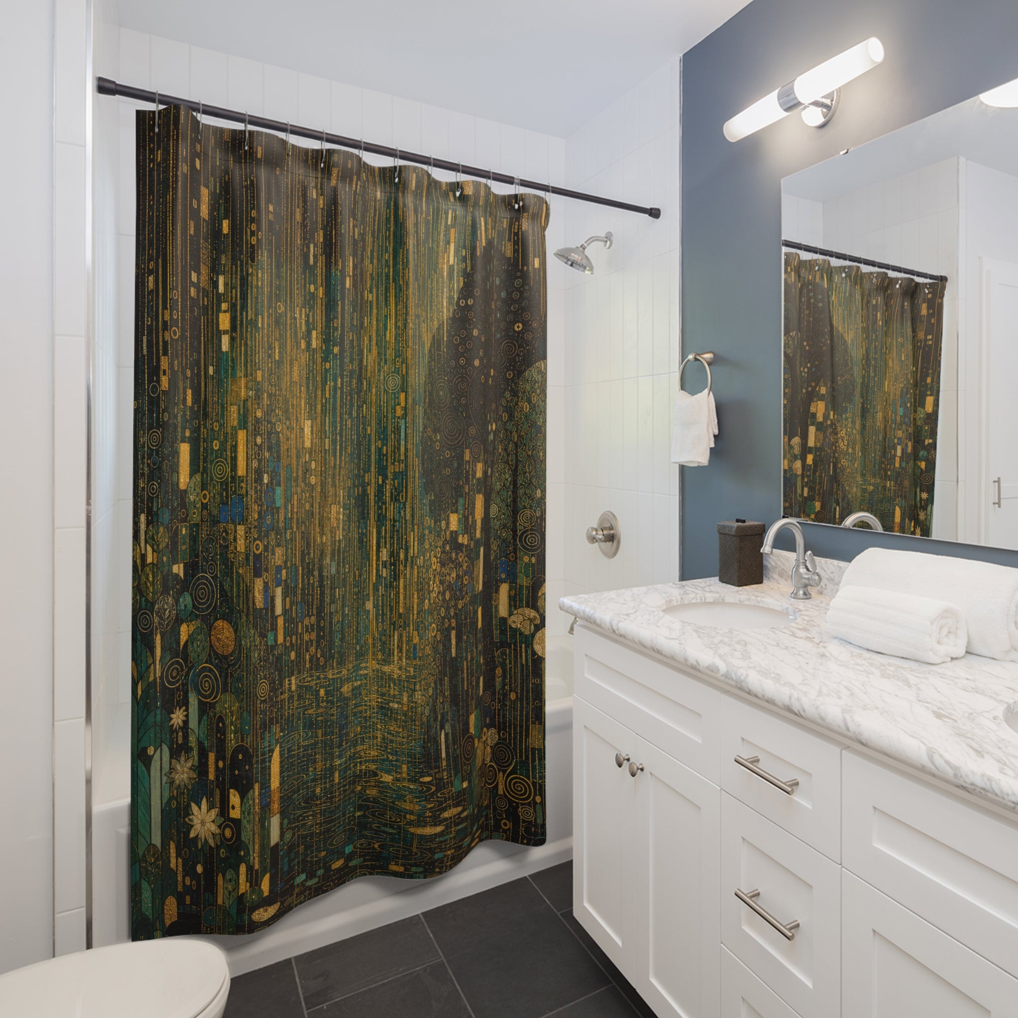 Gold Rain Forest Print Shower Curtain