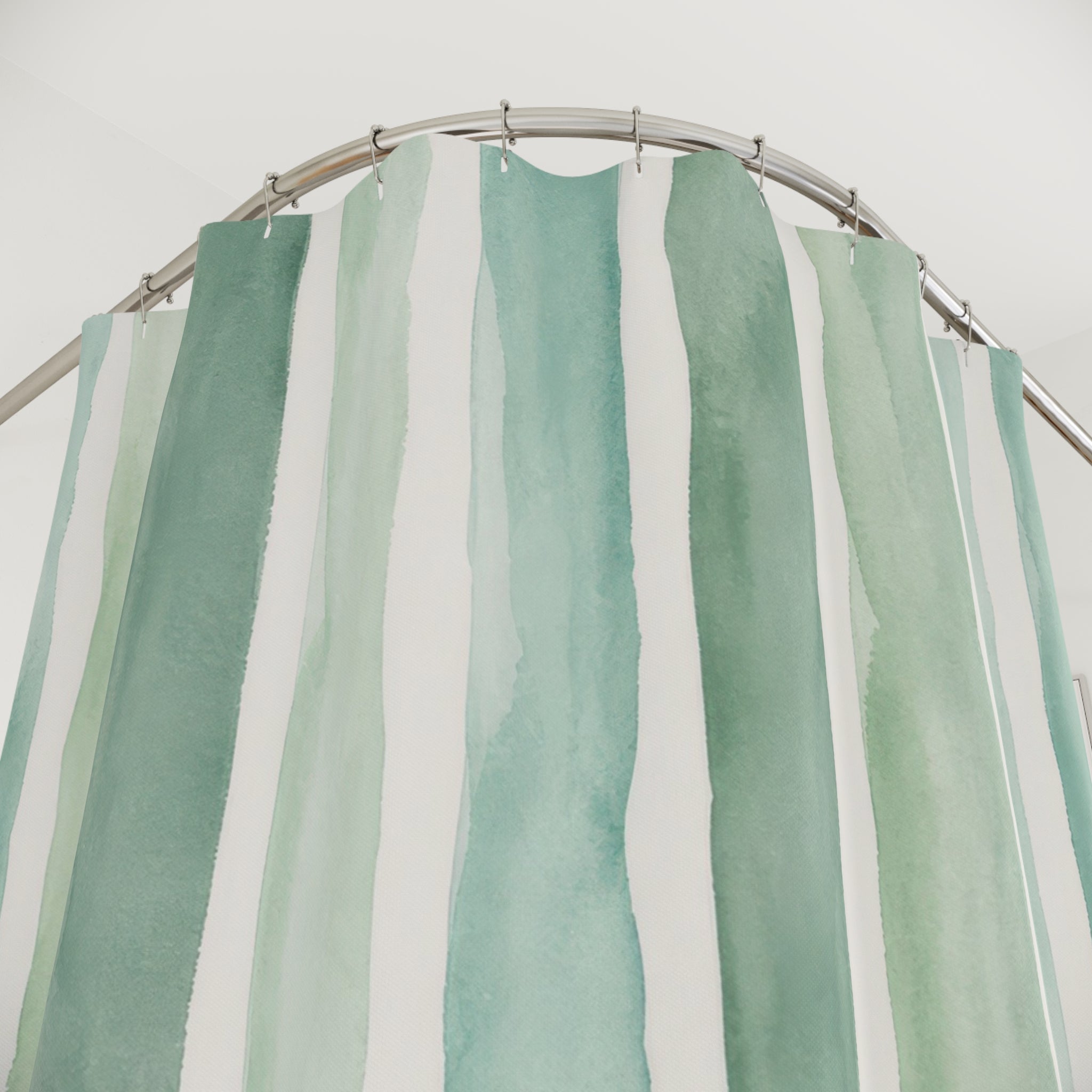 Aqua Mint Green Brush Stripe Shower Curtain