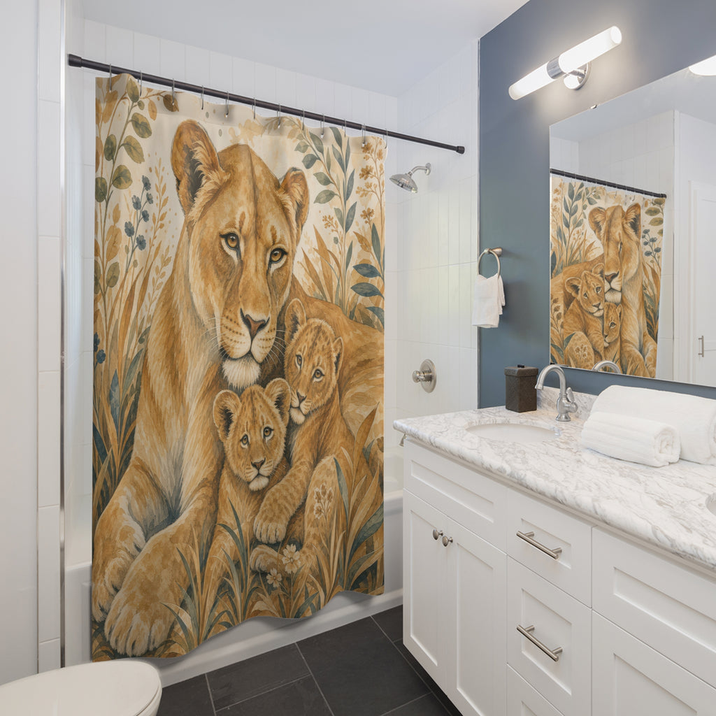 Lioness Cubs Safari Animal Scene Shower Curtain