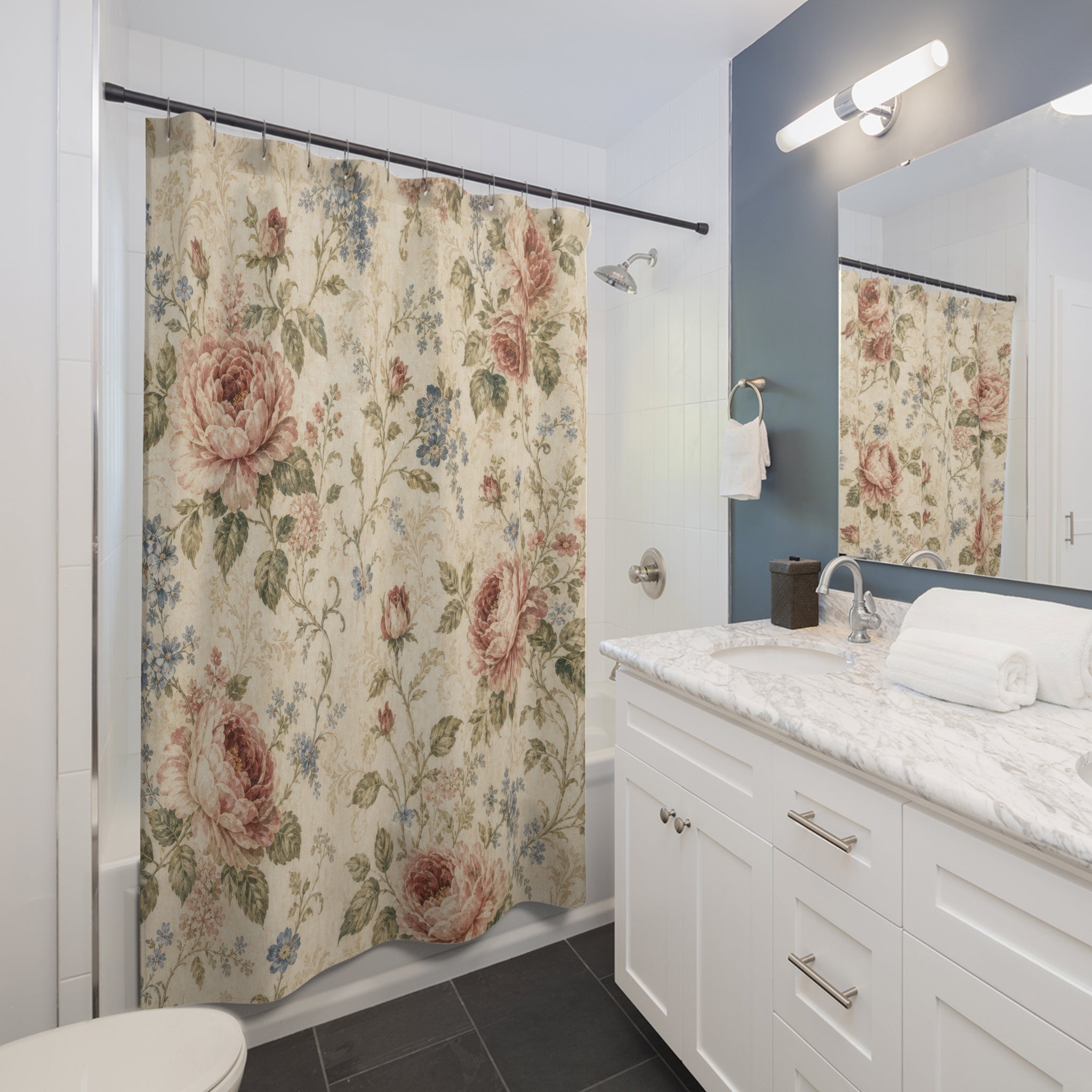 Vintage Cabbage Rose Shower Curtain