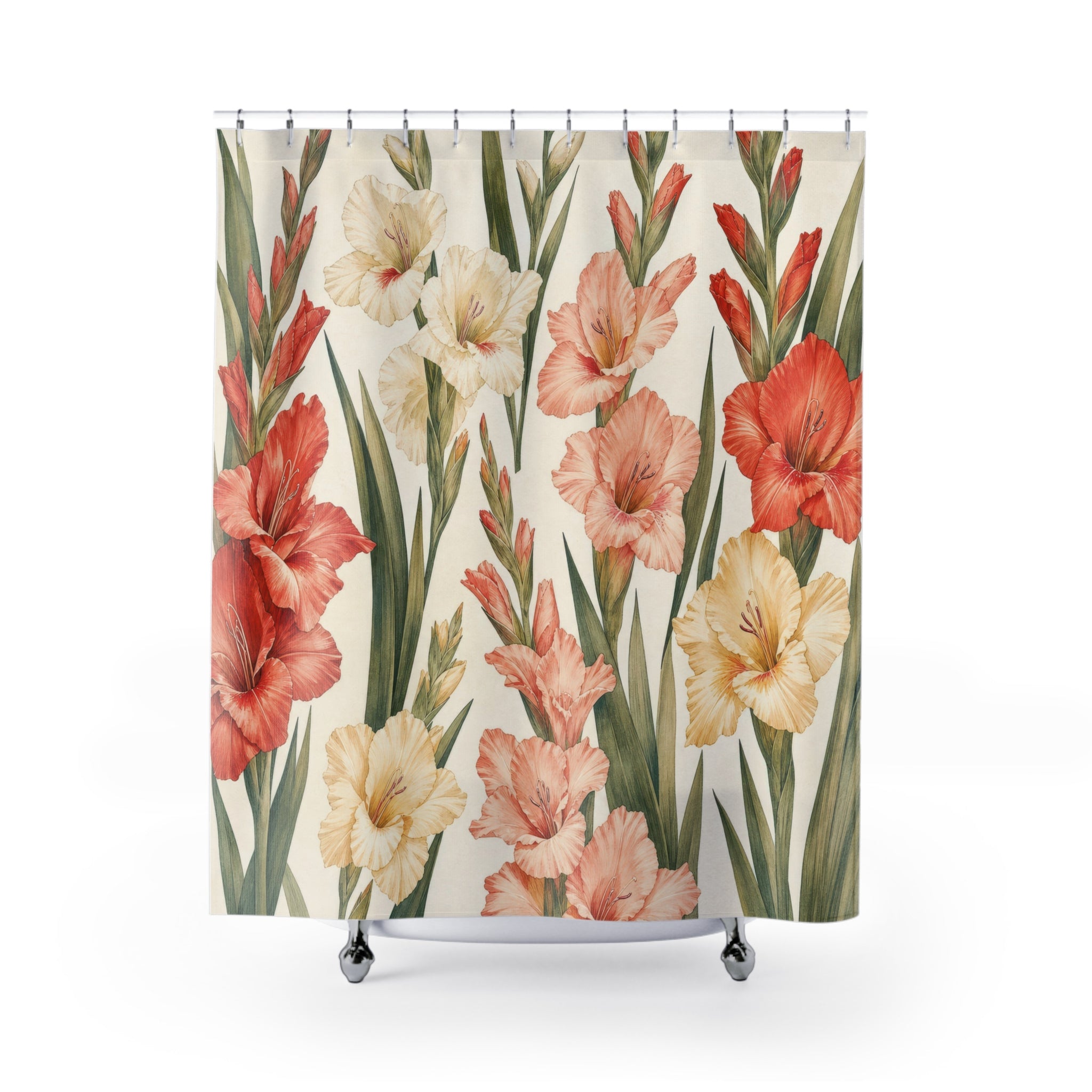 Tall Coral Orange Botanical Floral Shower Curtain