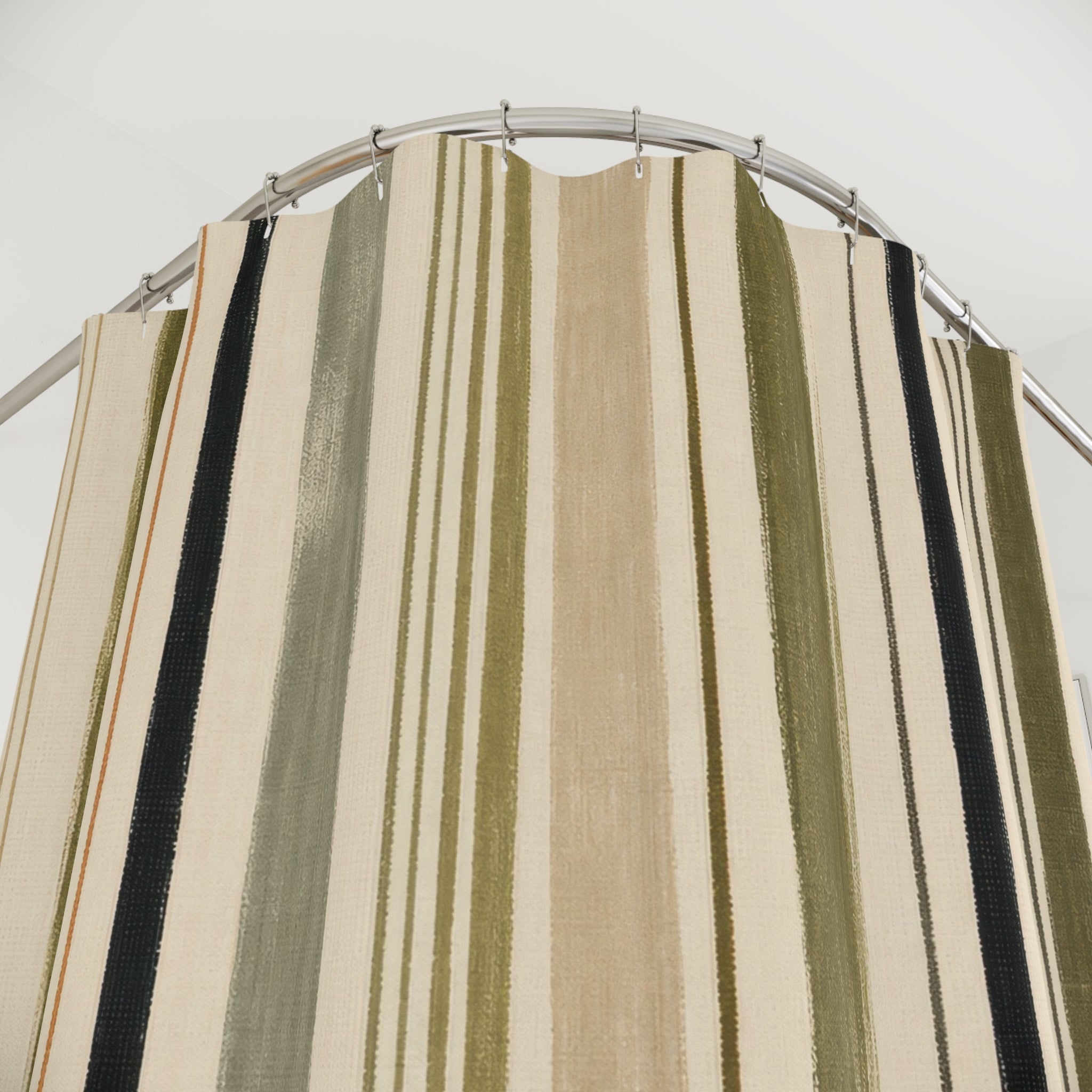 Olive Sage Beige Vertical Stripe Shower Curtain