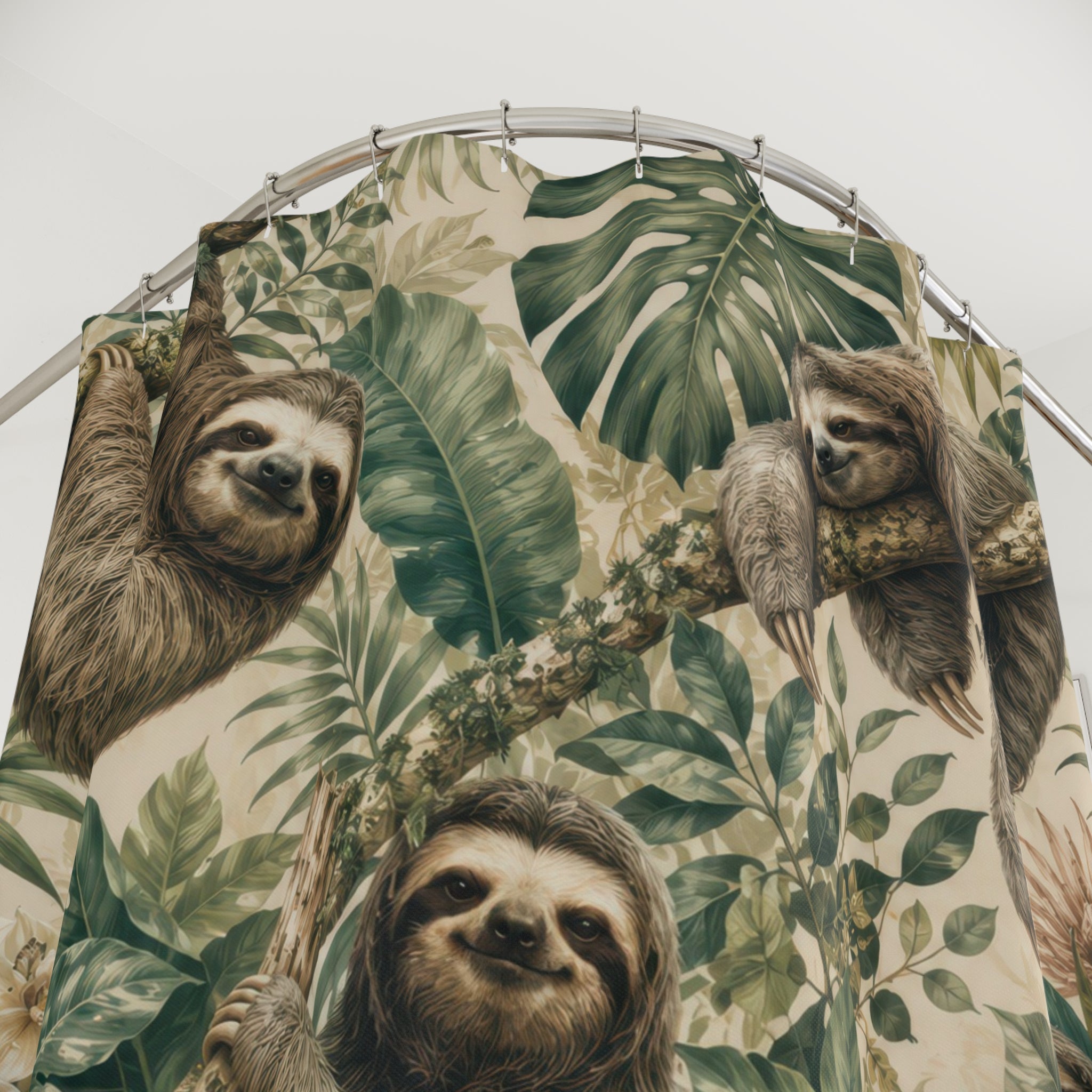 Nature Shower Curtain: Green Botanical Sloth
