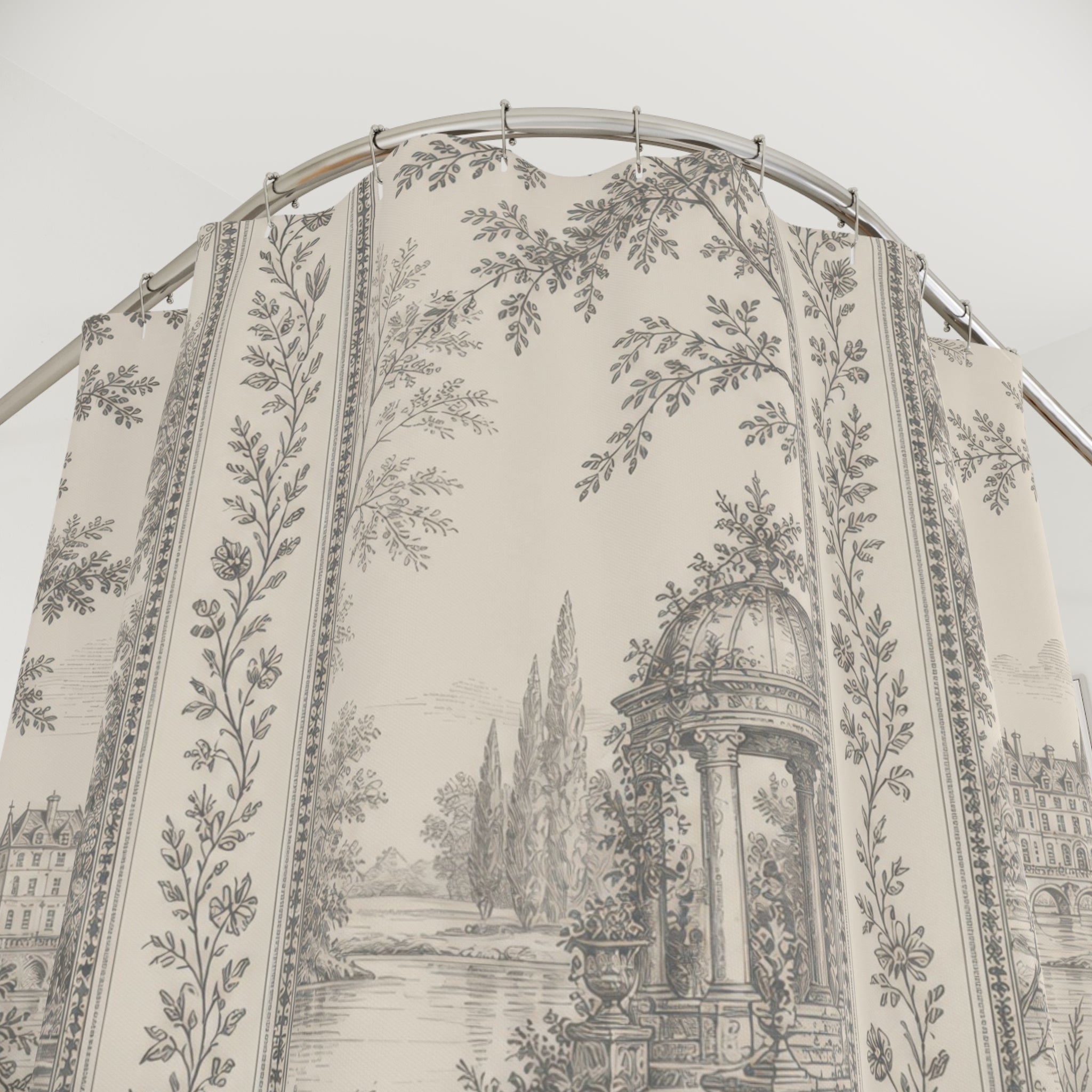 Greige Swan Panel Toile Shower Curtain