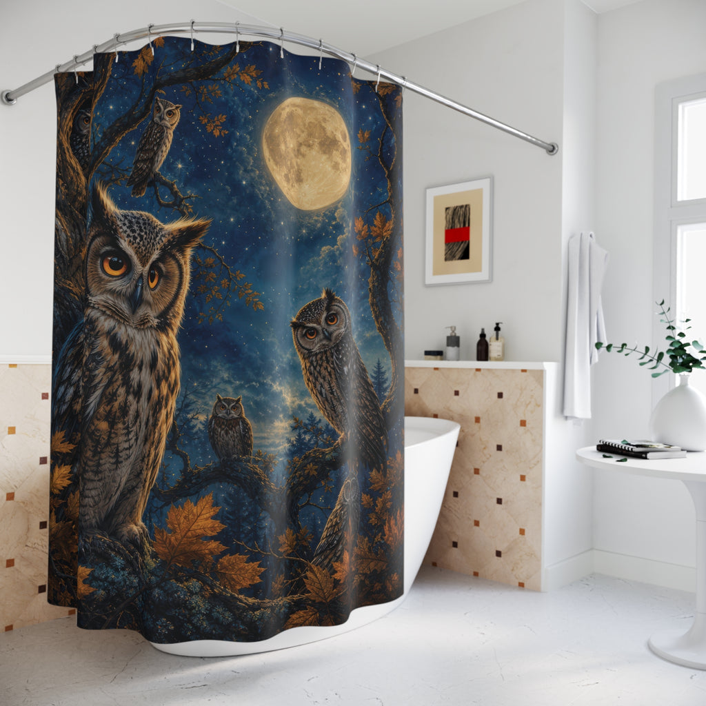 Owl Shower Curtain: Moonlit Forest Bird