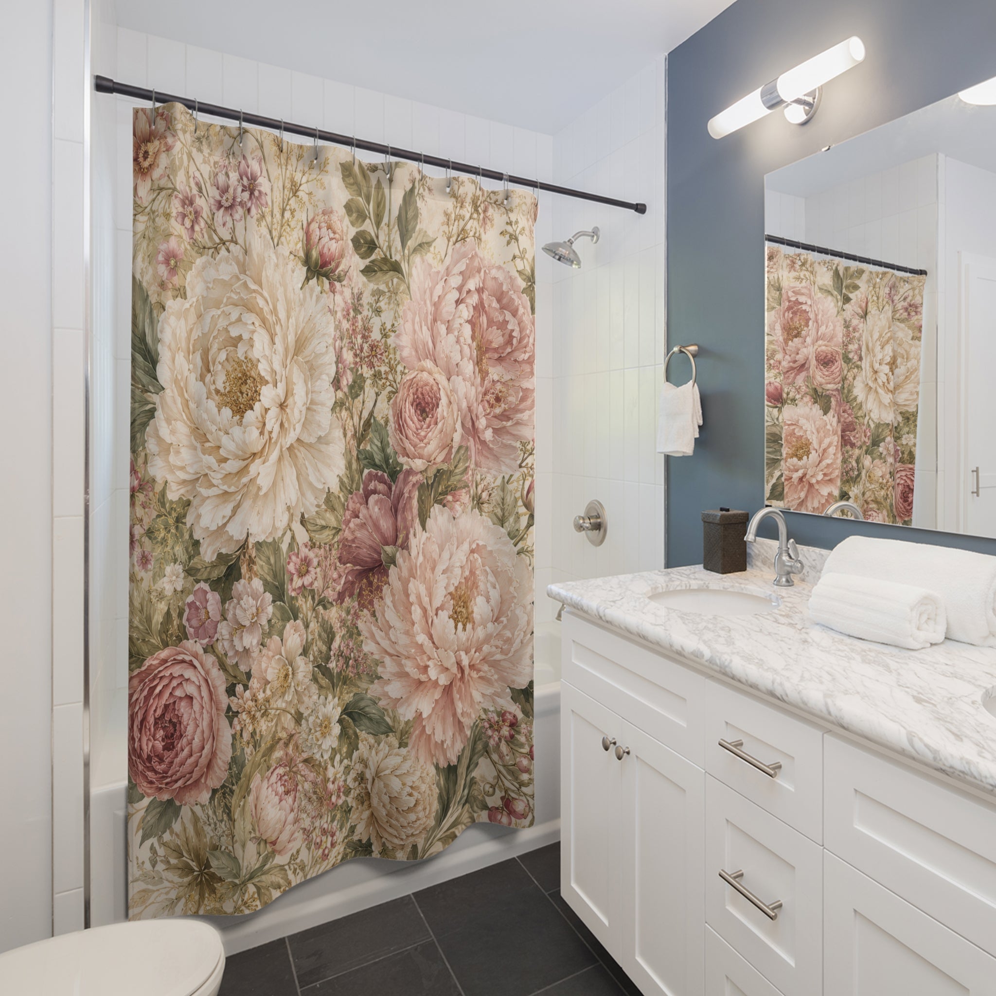 Blush Pink Botanical Floral Shower Curtain