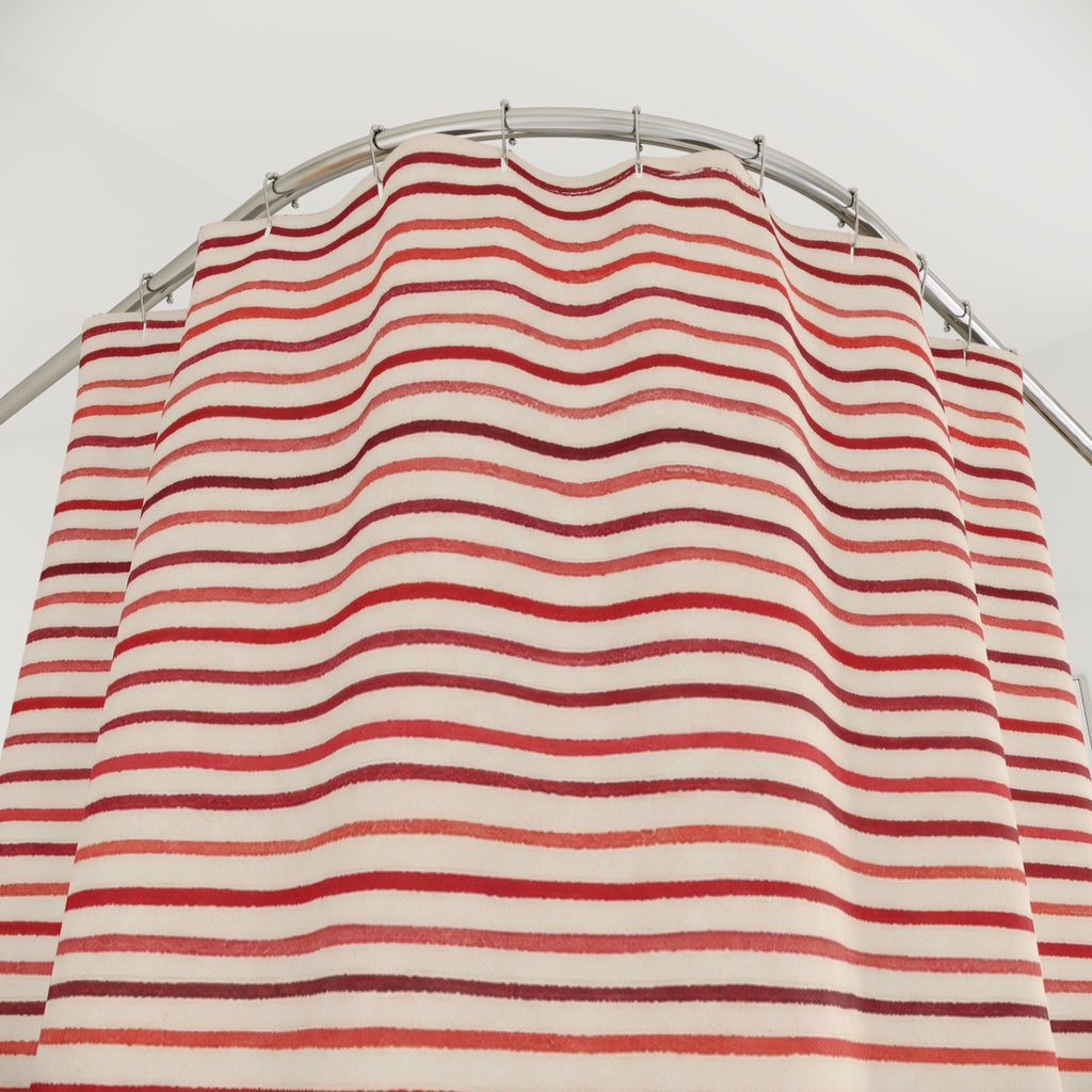 Fine Red Horizontal Stripe Shower Curtain