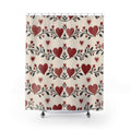 Red and rose hearts with charcoal leaves shower curtain with full front view