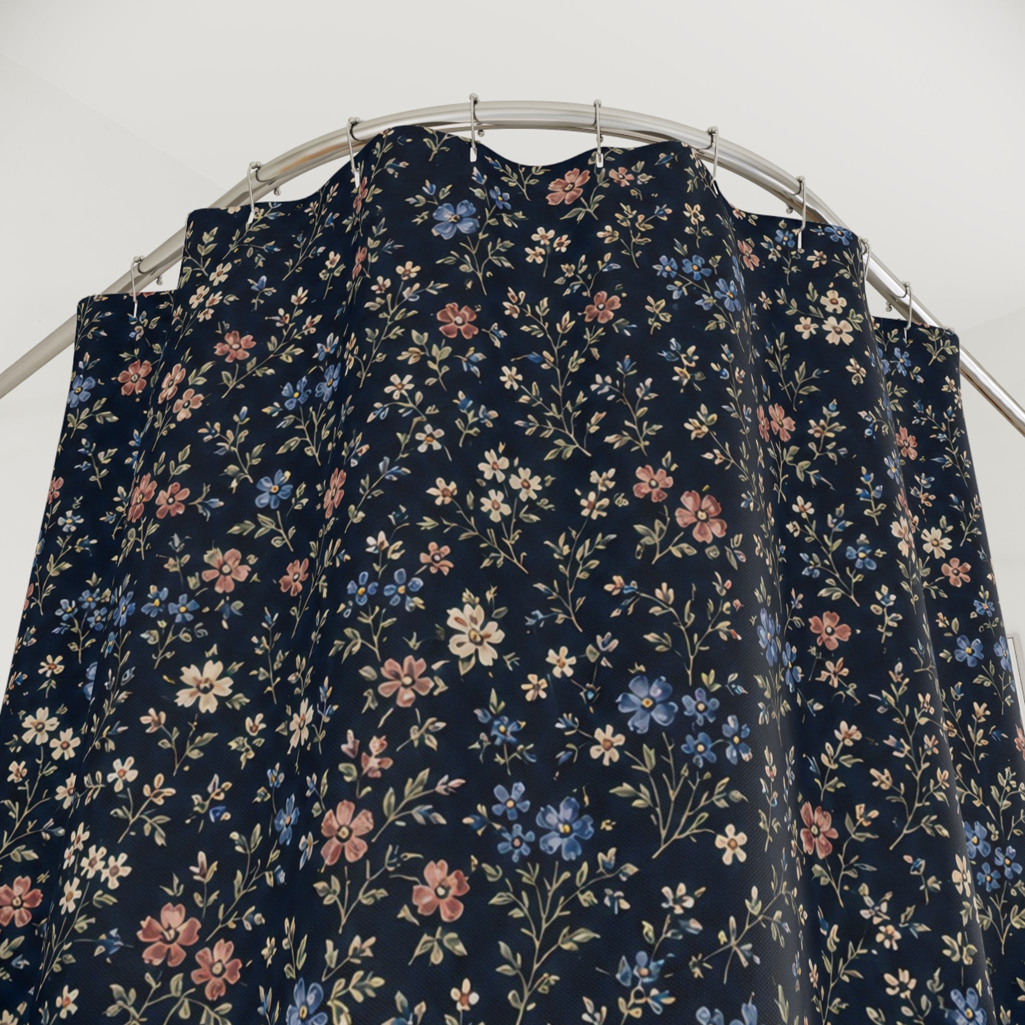 Dark Navy Ditsy Floral Shower Curtain