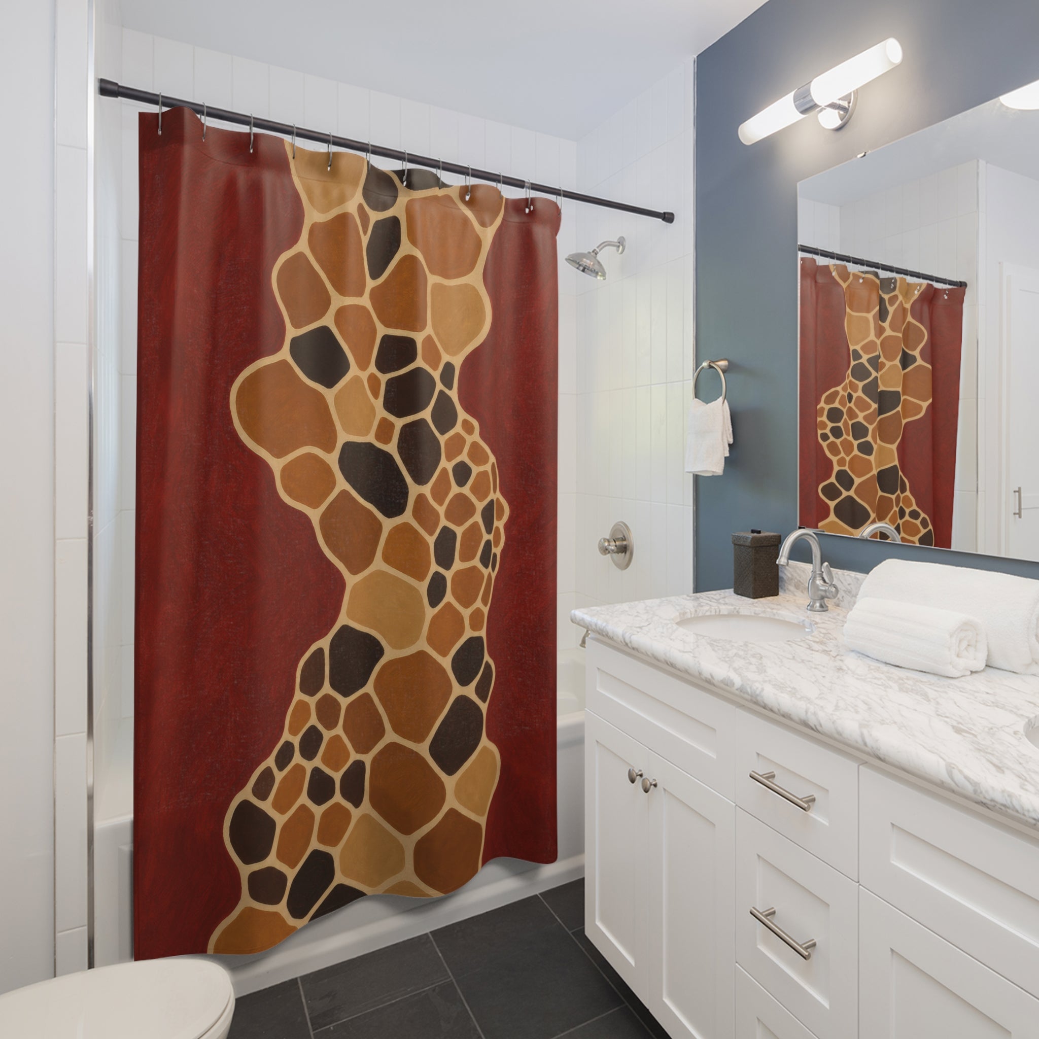 Clay Red Giraffe Cell Shower Curtain