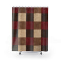 Buffalo Plaid Shower Curtain, Red Brown Farmhouse Bath Decor, Cream Checkered Pattern, Warm Rustic Holiday Guest Bathroom Decor Style