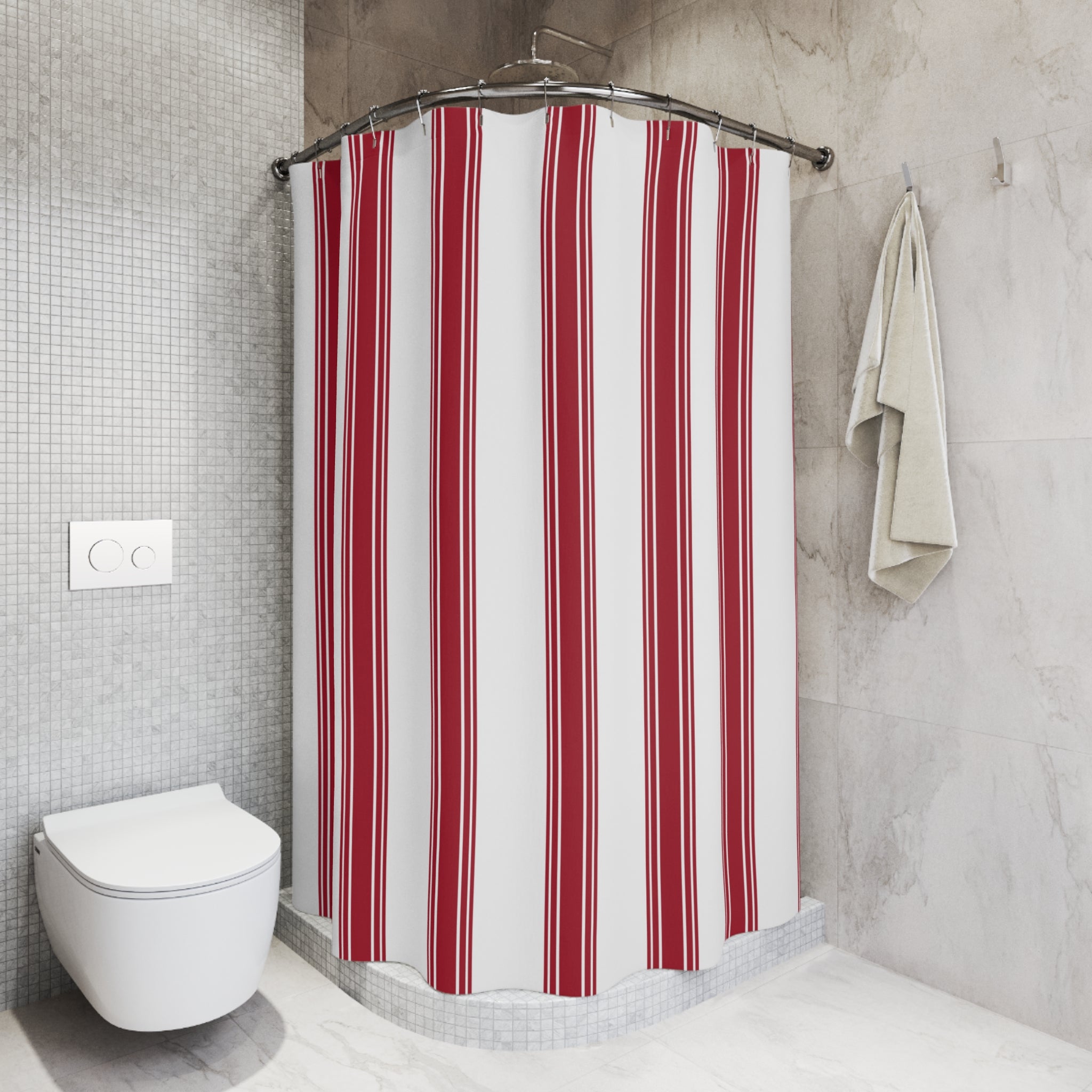 Red Ticking Stripe Shower Curtain – French Country
