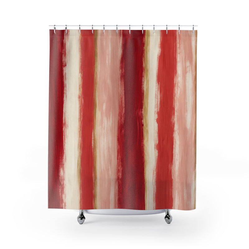 Painterly Red Band blush classic shower curtain with full front view