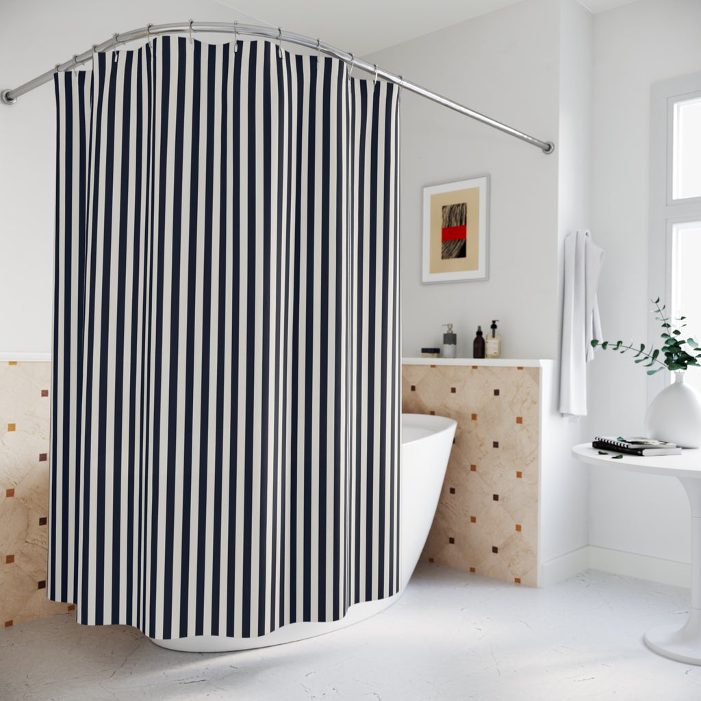 Navy Blue Cabana Stripe Shower Curtain