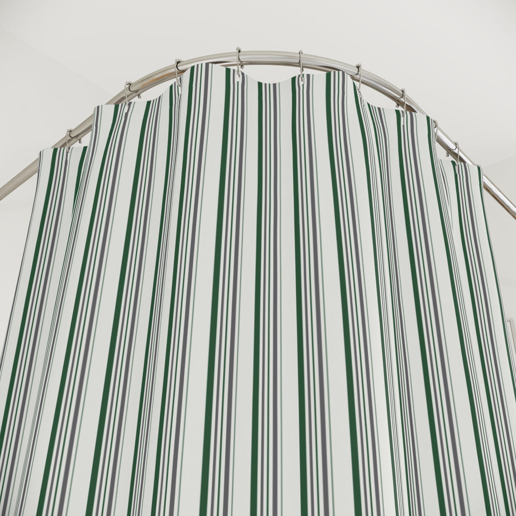 Green and Grey Stripe Shower Curtain – Sage