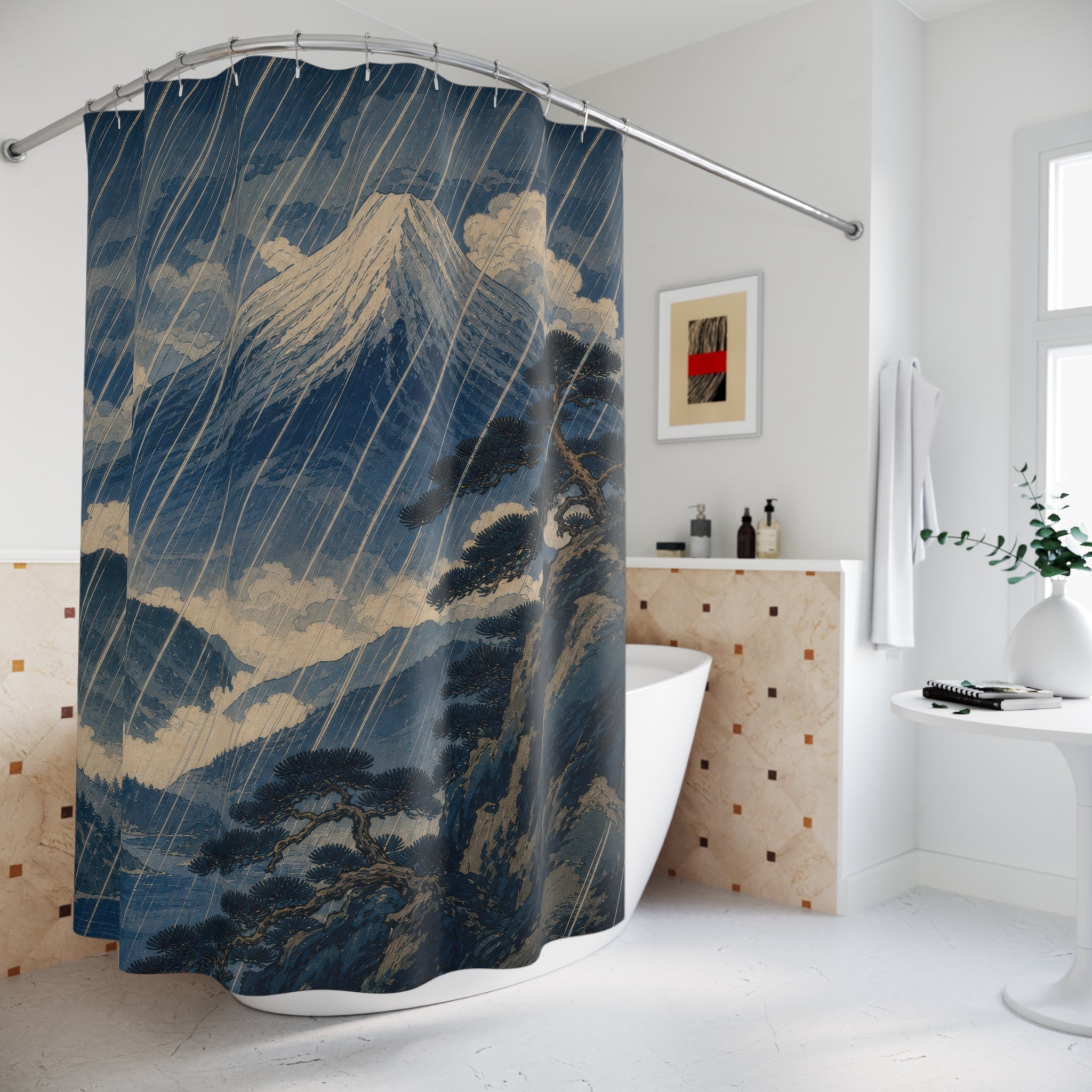 Torrential Rain Mountain Print Shower Curtain