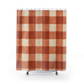 Buffalo Check Shower Curtain, Burnt Orange Cream Plaid Pattern, Farmhouse Bathroom Decor, Warm Country Guest Bath Autumn Style