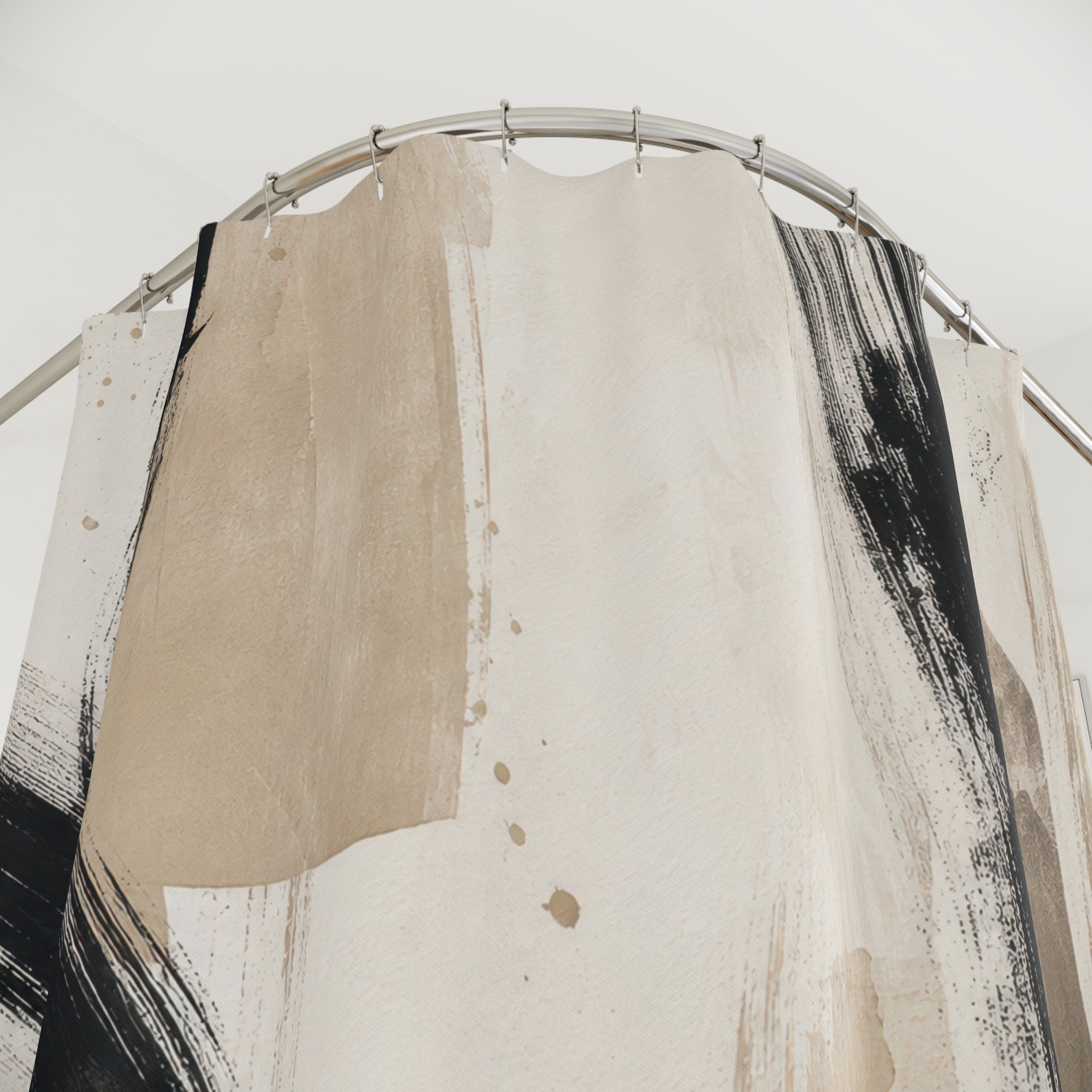 Black Beige Brushstroke Shower Curtain