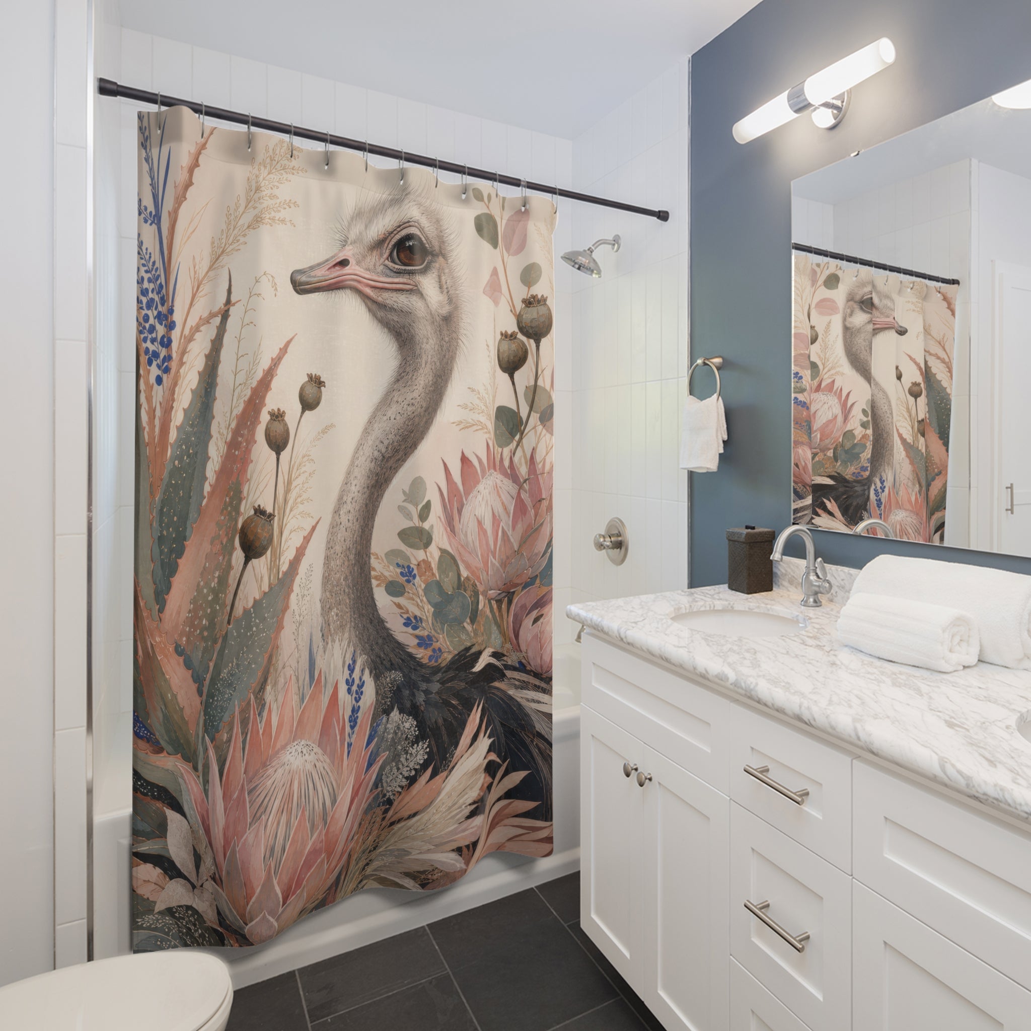 Botanical Protea Ostrich Shower Curtain