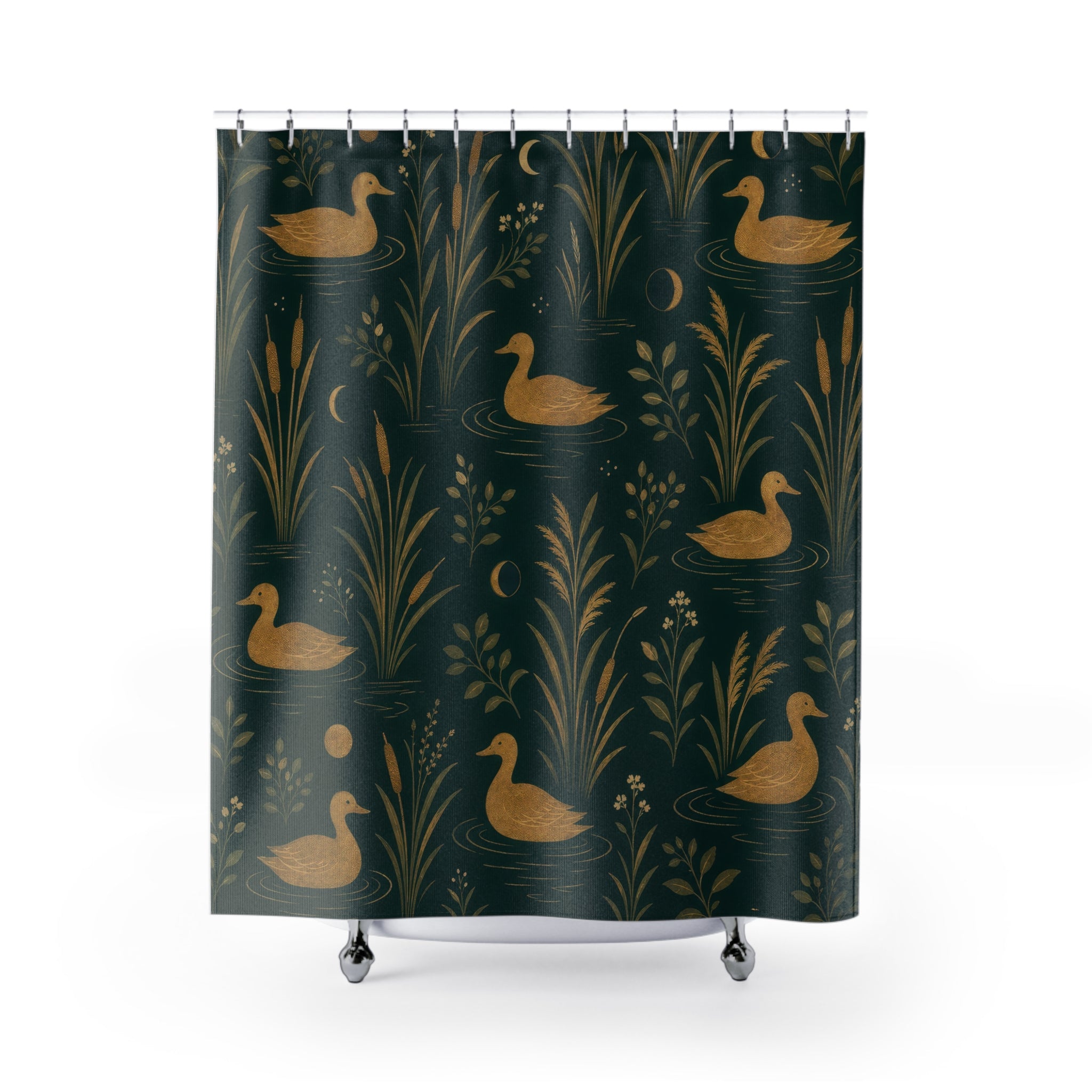 Dark Green Gold Duck Shower Curtain