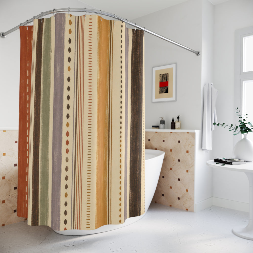 Terracotta Tan Dotted Stripe Shower Curtain