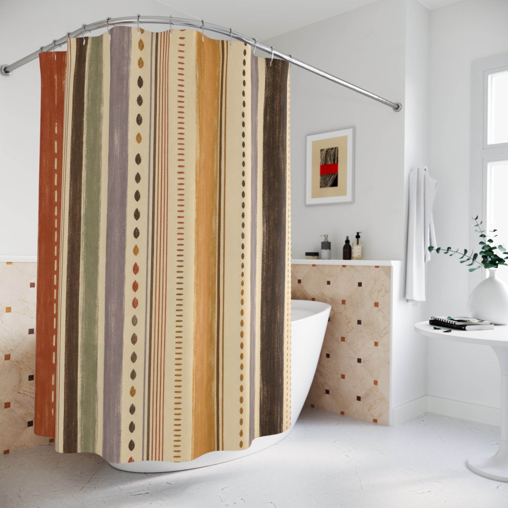 Terracotta Tan Dotted Stripe Shower Curtain
