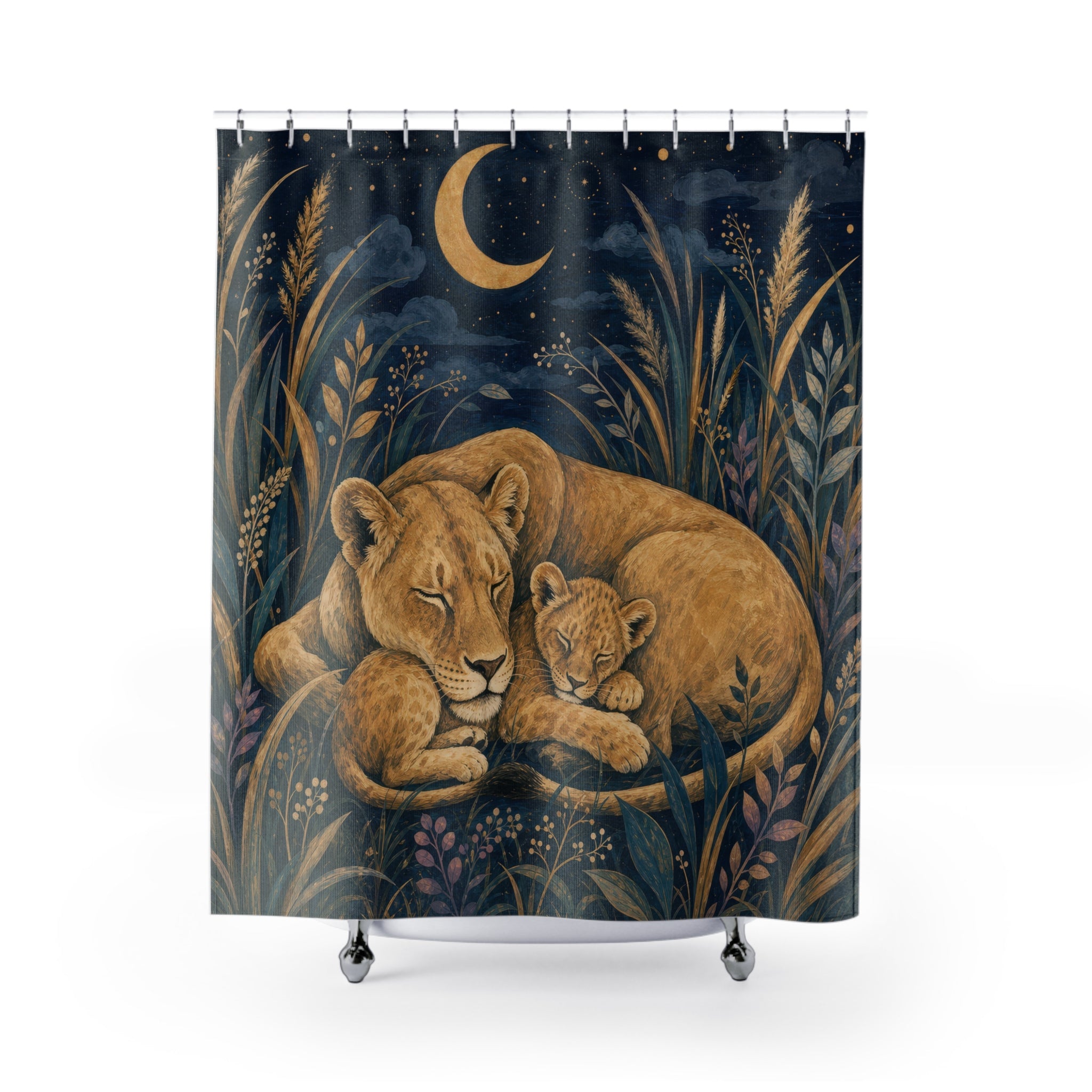 Sleeping Lion Family Scene Shower Curtain